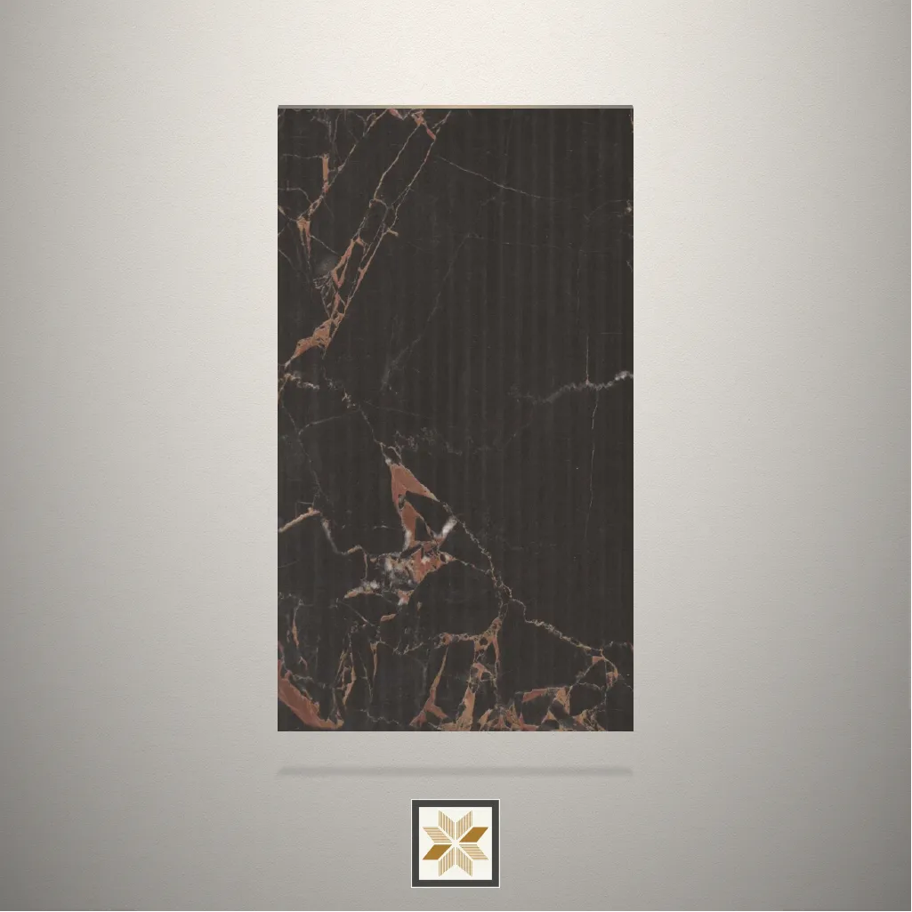 Textured Rojo Levante Fluted Black Laminate (8x4 feet,1 mm): LM-10986