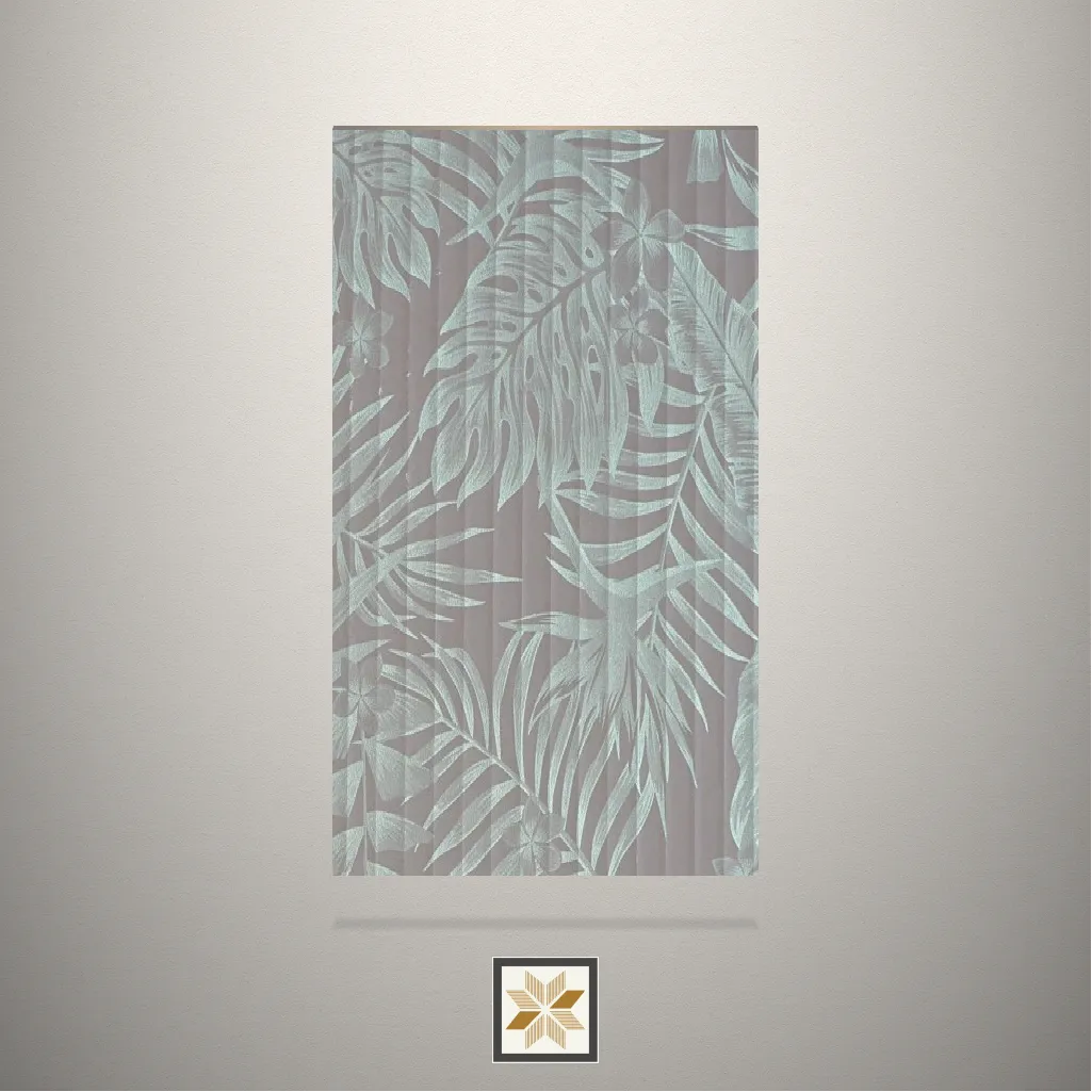 Gloss Botanical Leaf Fluted Grey Laminate (8x4 feet,1 mm): LM-14365-B