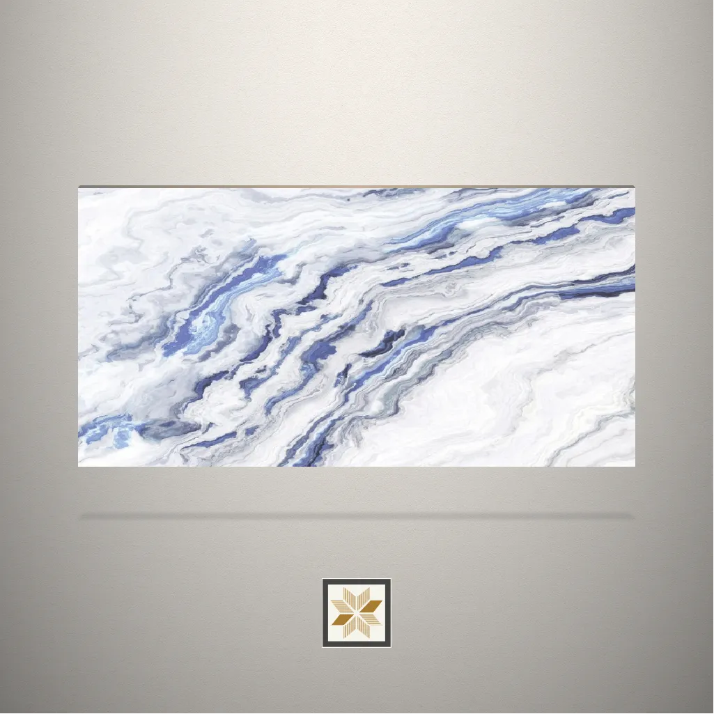 Textured Ice Blue Flower Marble Blue Laminate (8x4 feet,1 mm): LM-14692