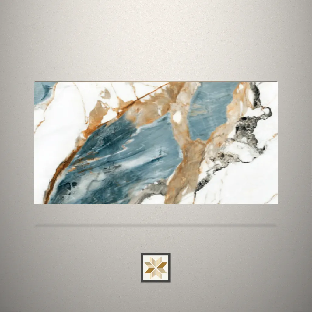 High Gloss Aqua Morange Marble Blue Laminate (8x4 feet,1.5 mm): LM-17665