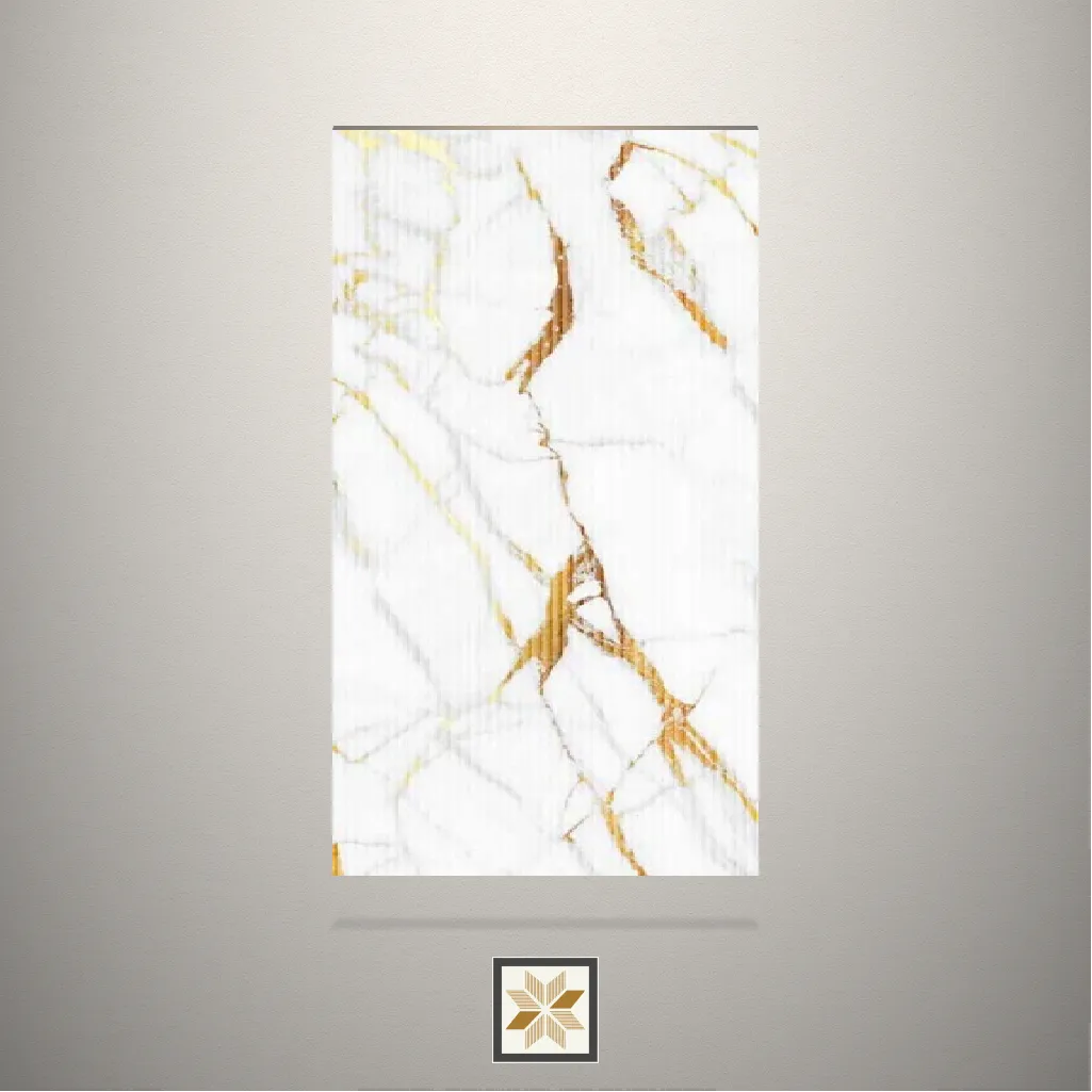 High Gloss Glitorite Gold Marble White Laminate (8x4 feet,3 mm): LM-18197