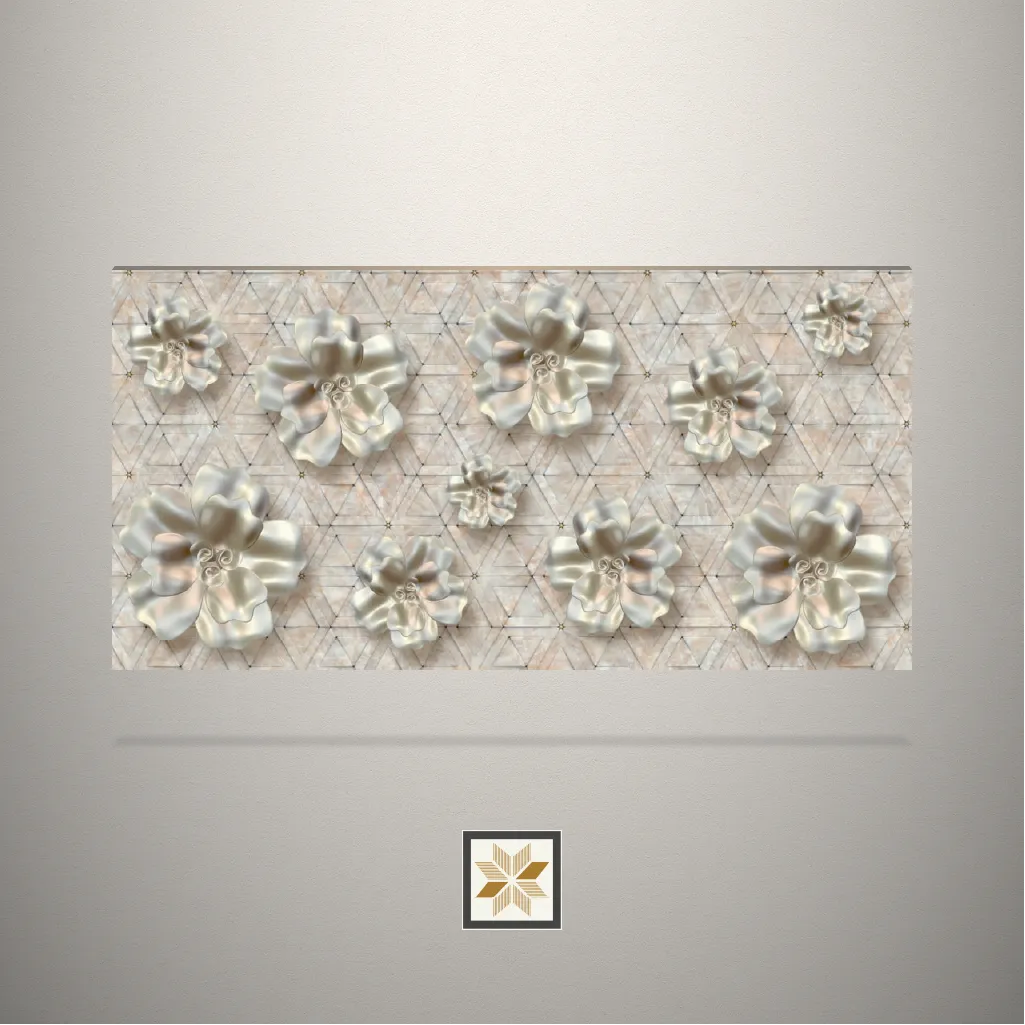 High Gloss Golden Flowers Digital Printed Multi Colour Laminate (8x4 feet,1 mm): LM-19406