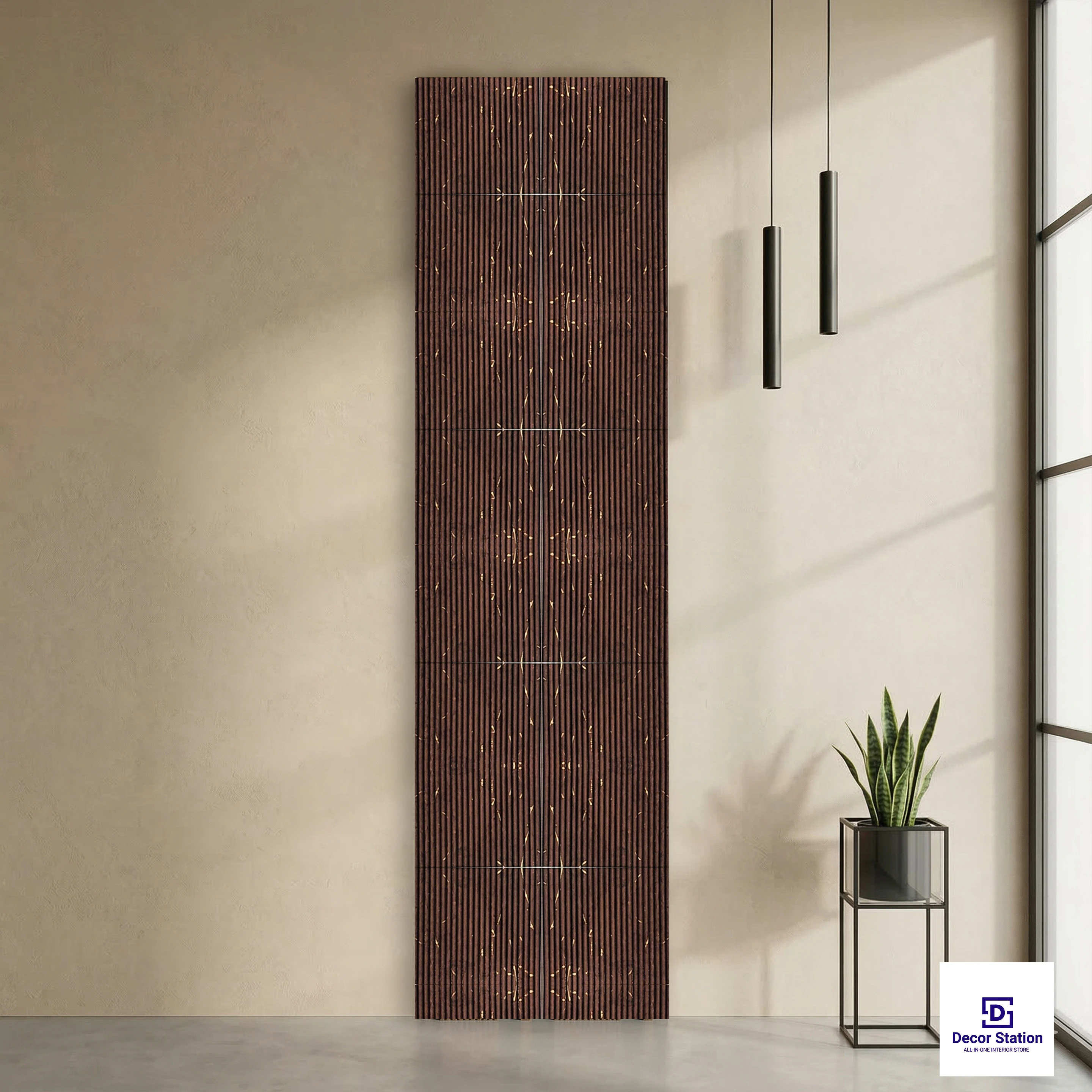 MN-9610 Dark Brown Wood Fluted Texture 9.5x0.52 ft 6mm Wall Panel | PN-53136-A