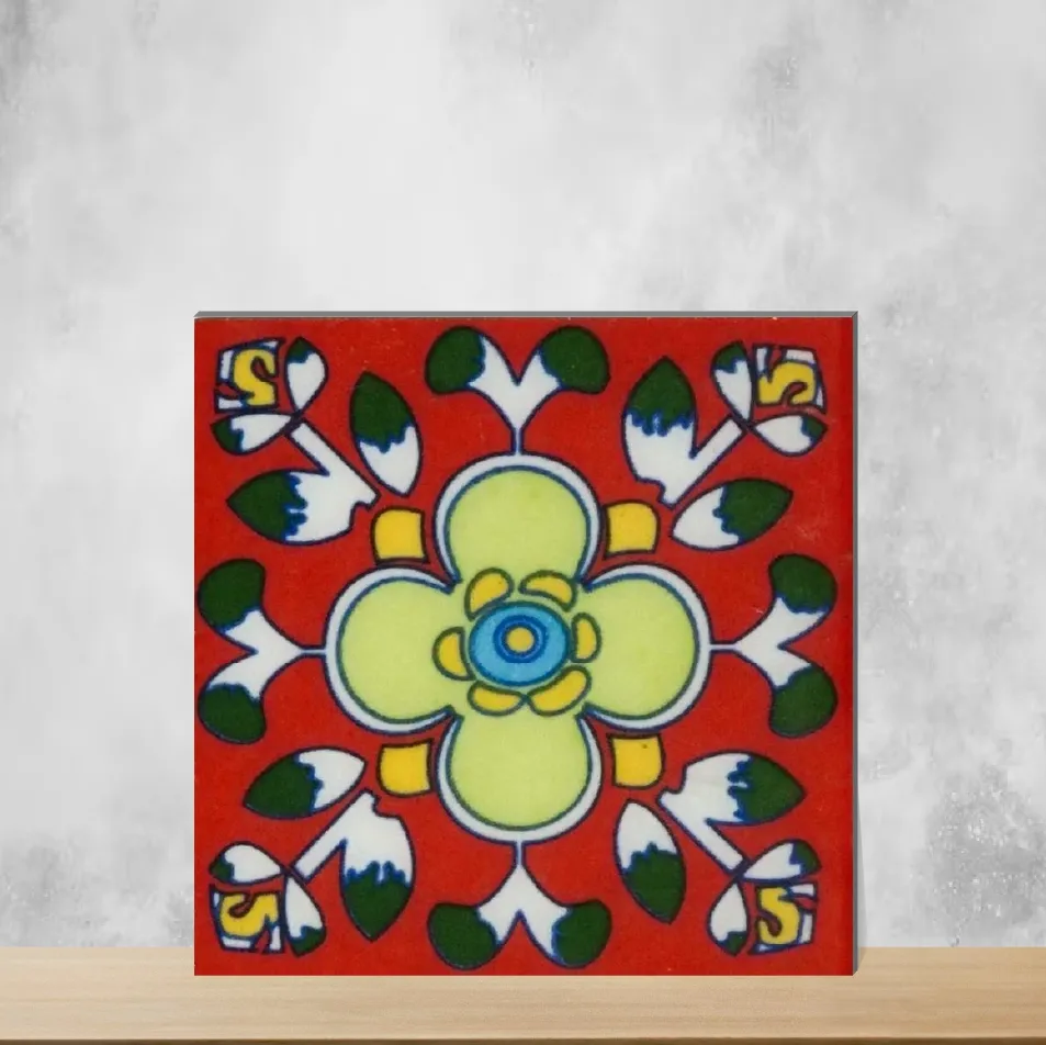 Ceramic Florica Red Crimson Bloom Handmade Tiles Glossy Square Tiles TL-102-C (3x3 inch | 7 mm)