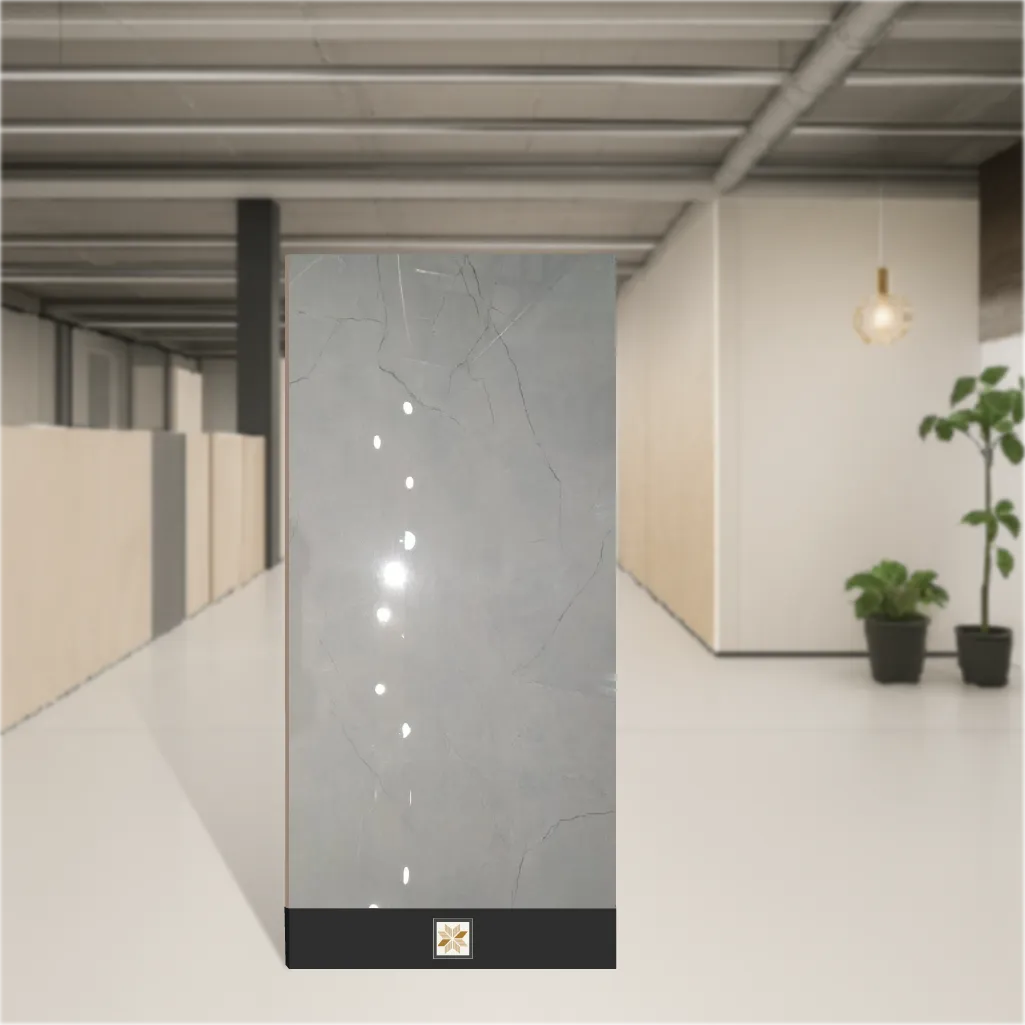 Vitrified Castel Grey Glossy Rectangular Tiles TL-1442 (5.3x2.7 feet | 9 mm)