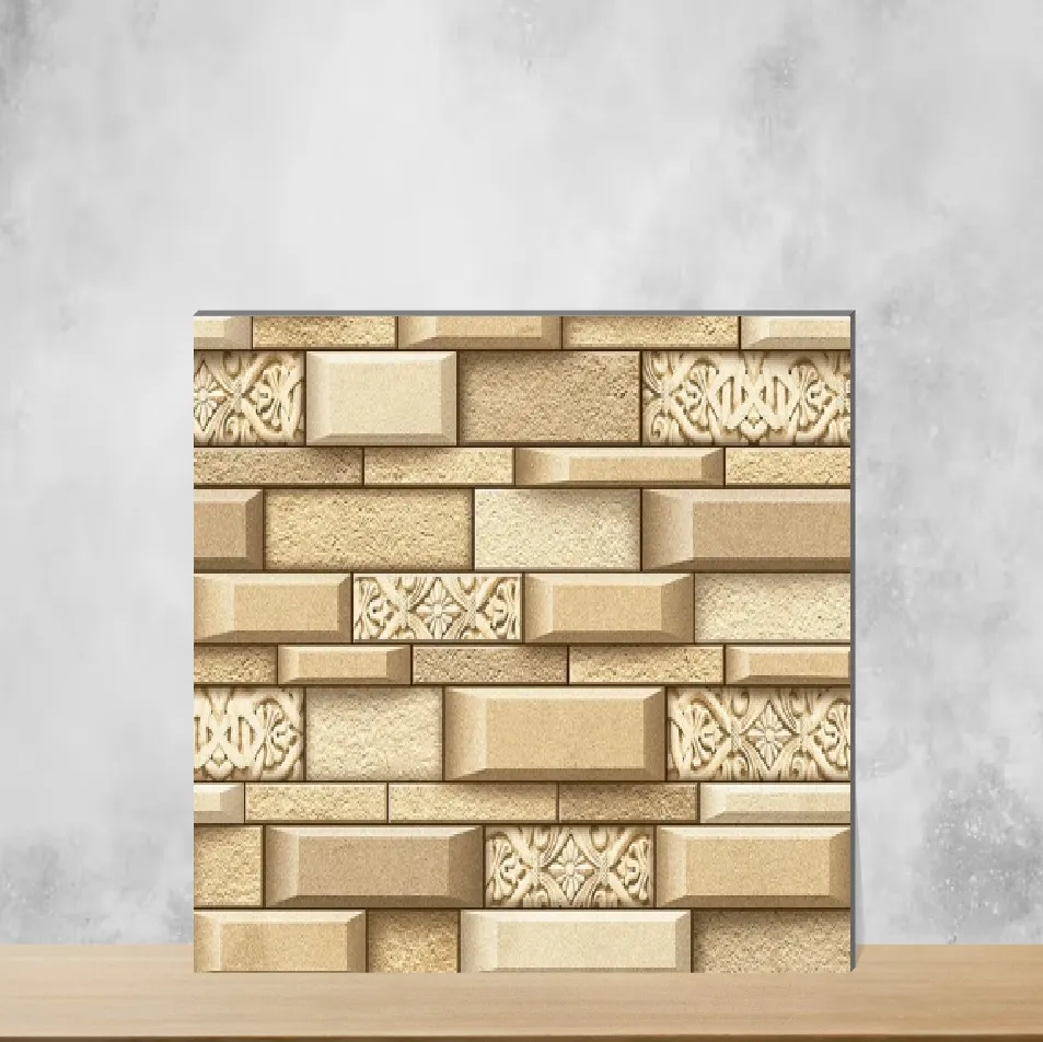 Ceramic Slate Cream Marbles & Stones Glossy Rectangular Tiles TL-1514 (18x12 inch | 7 mm)