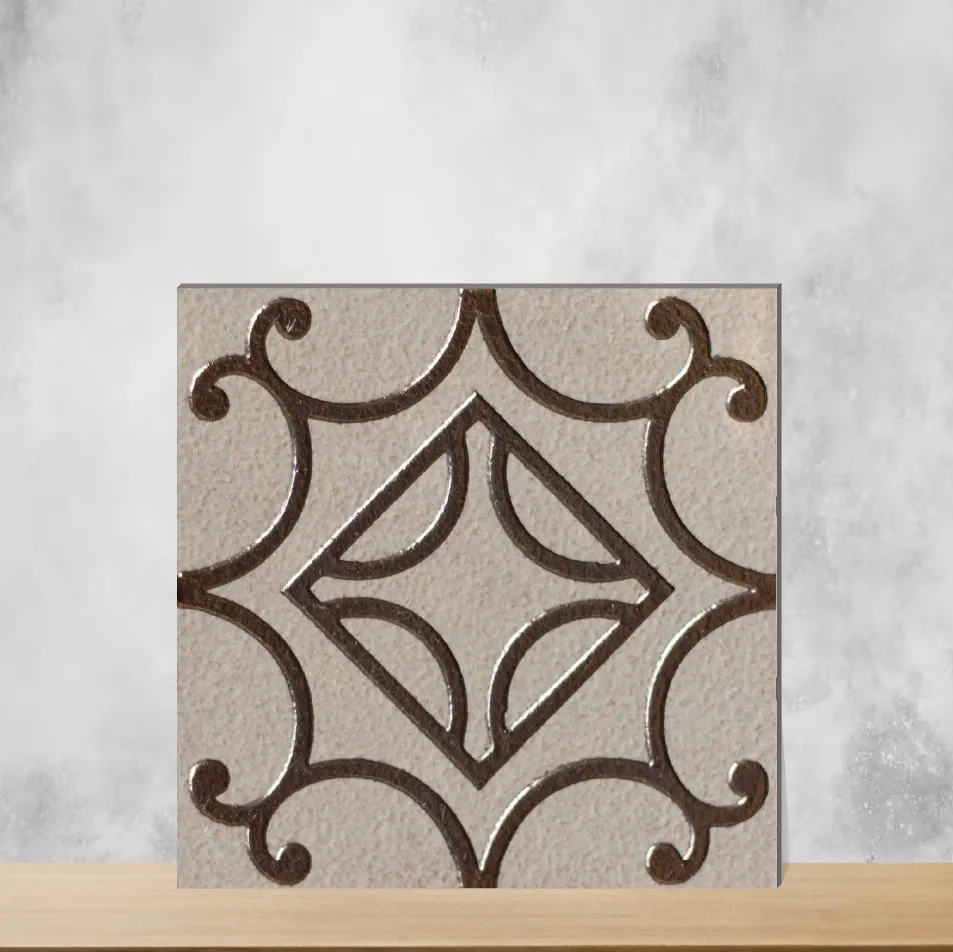 Vitrified Center Diamond Bronze Scroll Square Tiles TL-184-B (4x4 inch | 9 mm)