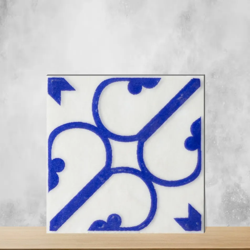 Vitrified Corner Curl Azure Harmony Geometric & Abstracts Square Tiles TL-172-D (4x4 inch | 9 mm)