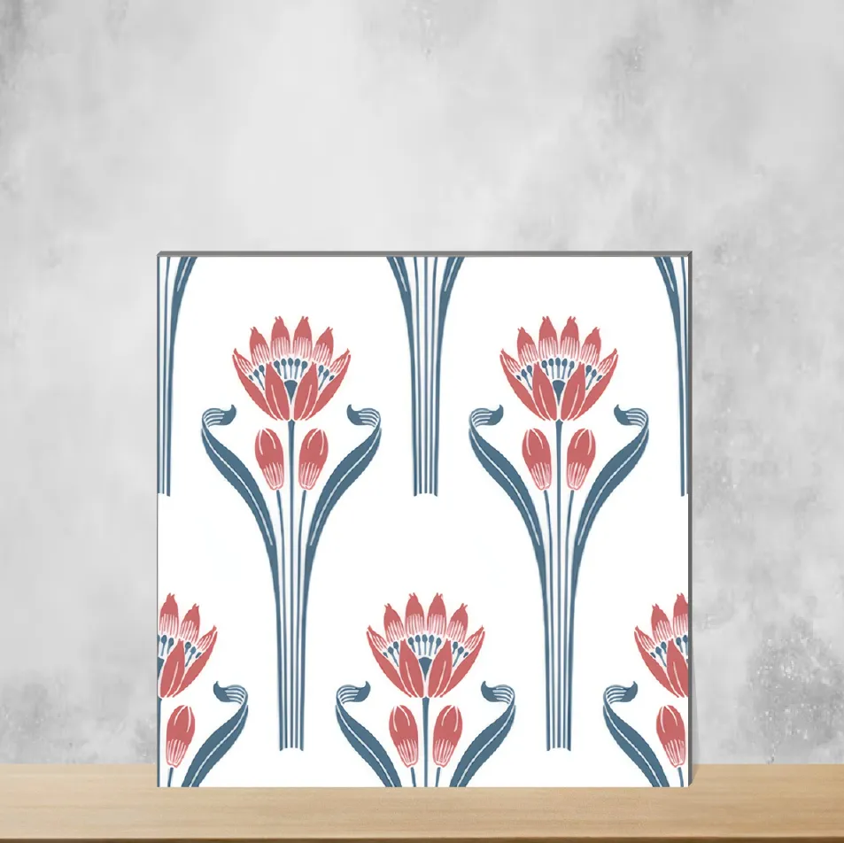 Ceramic Morissa Red Lotus Moroccans Matt Square Tiles TL-1801 (12x12 inch | 8 mm)