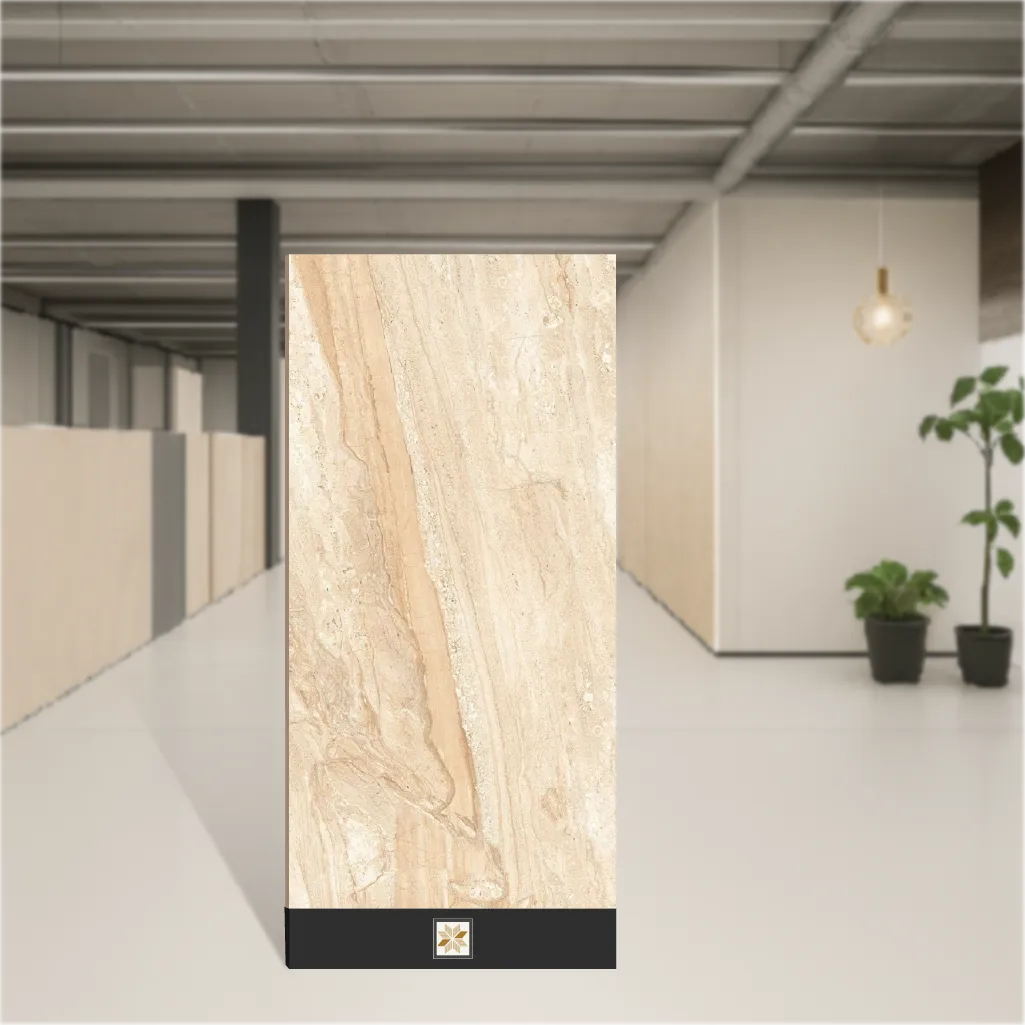 Vitrified Chrism Cream Marbles & Stones Glossy Rectangular Tiles TL-1880 (4x2 feet | 9 mm)