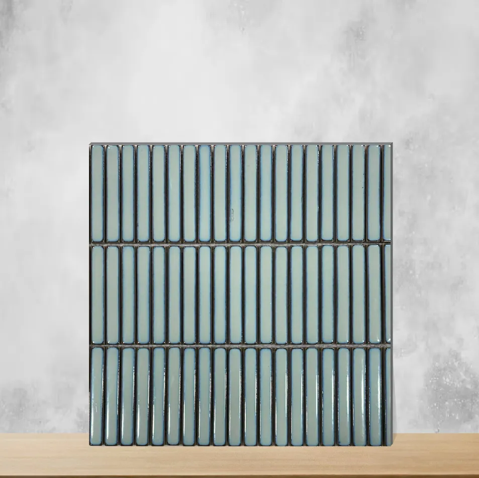 Light Blue Strip Glossy Rectangular Tiles TL-245 (11x12 inch | 8 mm)