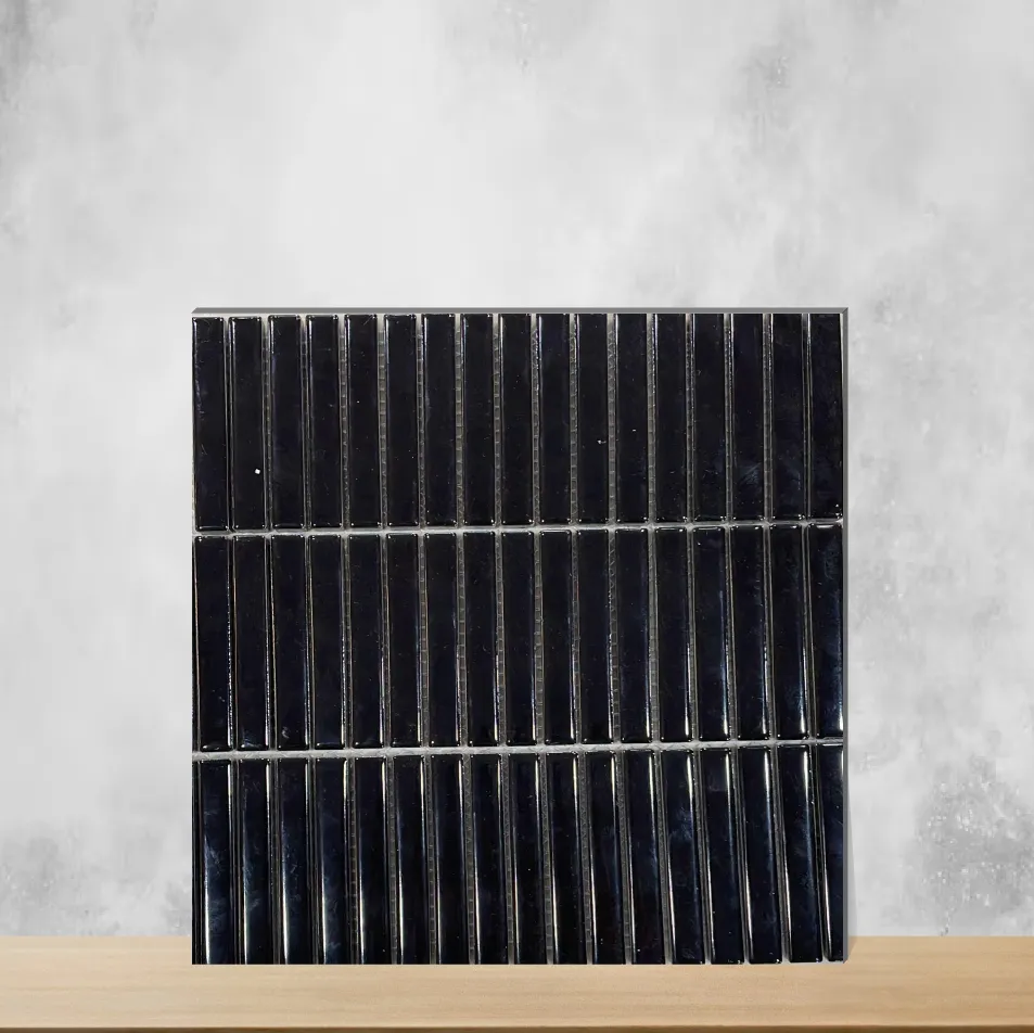 Black Strip Glossy Rectangular Tiles TL-253 (11x12 inch | 8 mm)