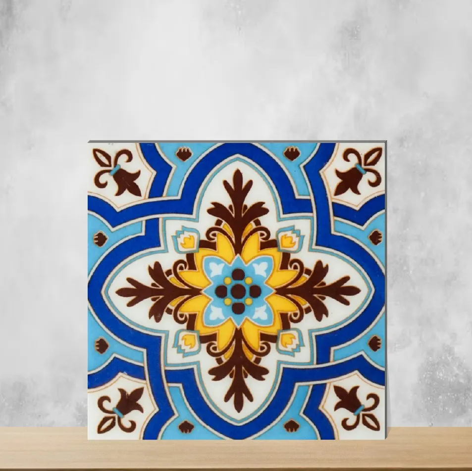 Ceramic Florica Blue Fleur Petal Handmade Tiles Glossy Square Tiles TL-99-C (6x6 inch | 7 mm)