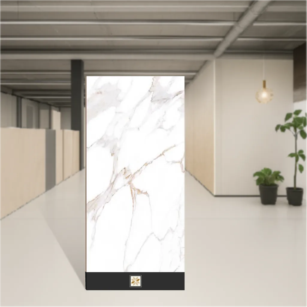 Vitrified Calacatta Essence Marbles & Stones Glossy Rectangular Tiles TL-3125 (6x4 feet | 9 mm)