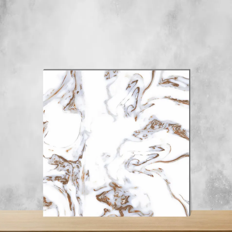 Vitrified Blute White Marbles & Stones Glossy Square Tiles TL-3202 (2x2 feet | 9 mm)