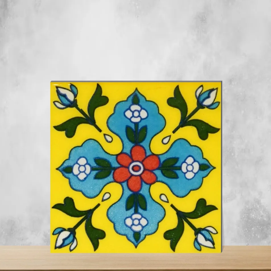 Ceramic Florica Yellow Golden Glow Handmade Tiles Glossy Square Tiles TL-102-E (3x3 inch | 7 mm)