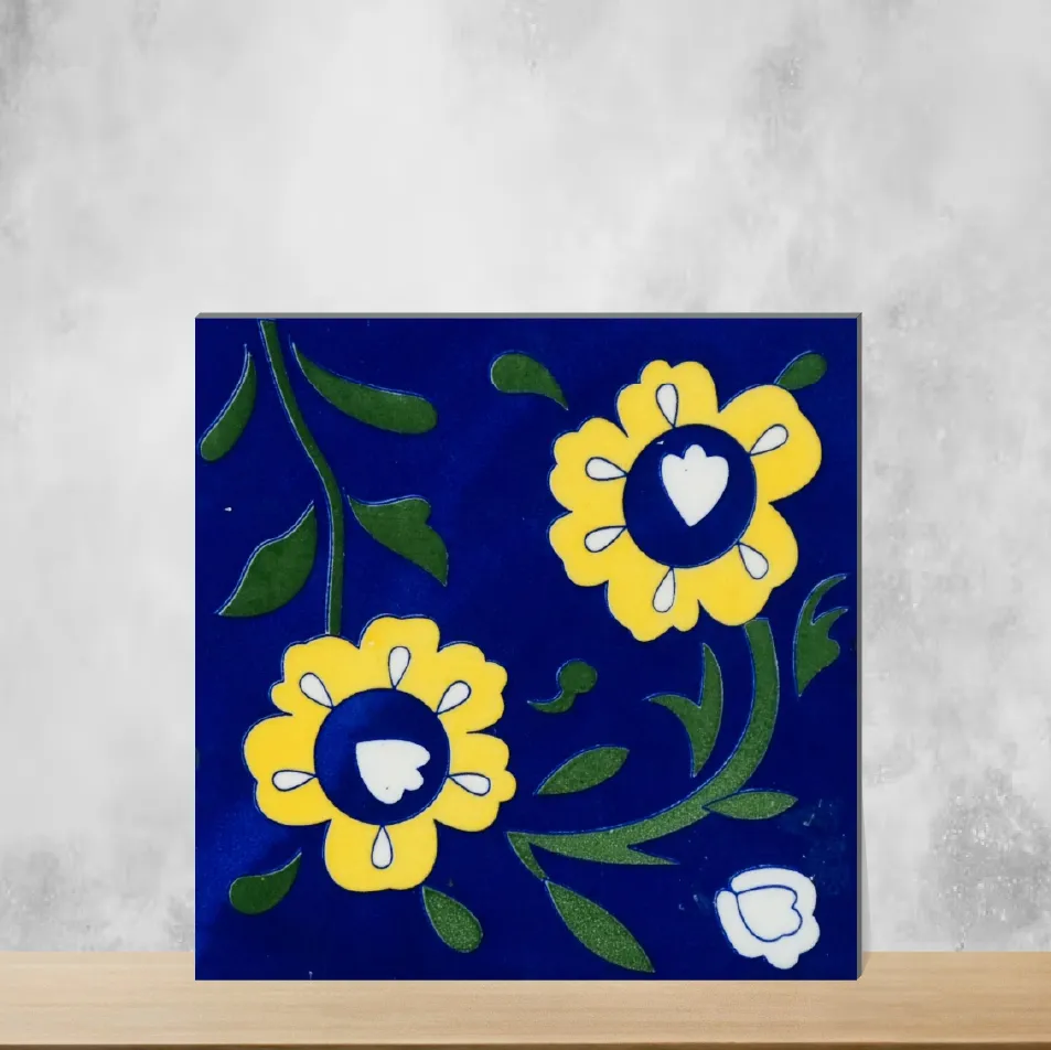 Ceramic Florica Blue Blossom Handmade Tiles Glossy Square Tiles TL-35-C (6x6 inch | 7 mm)