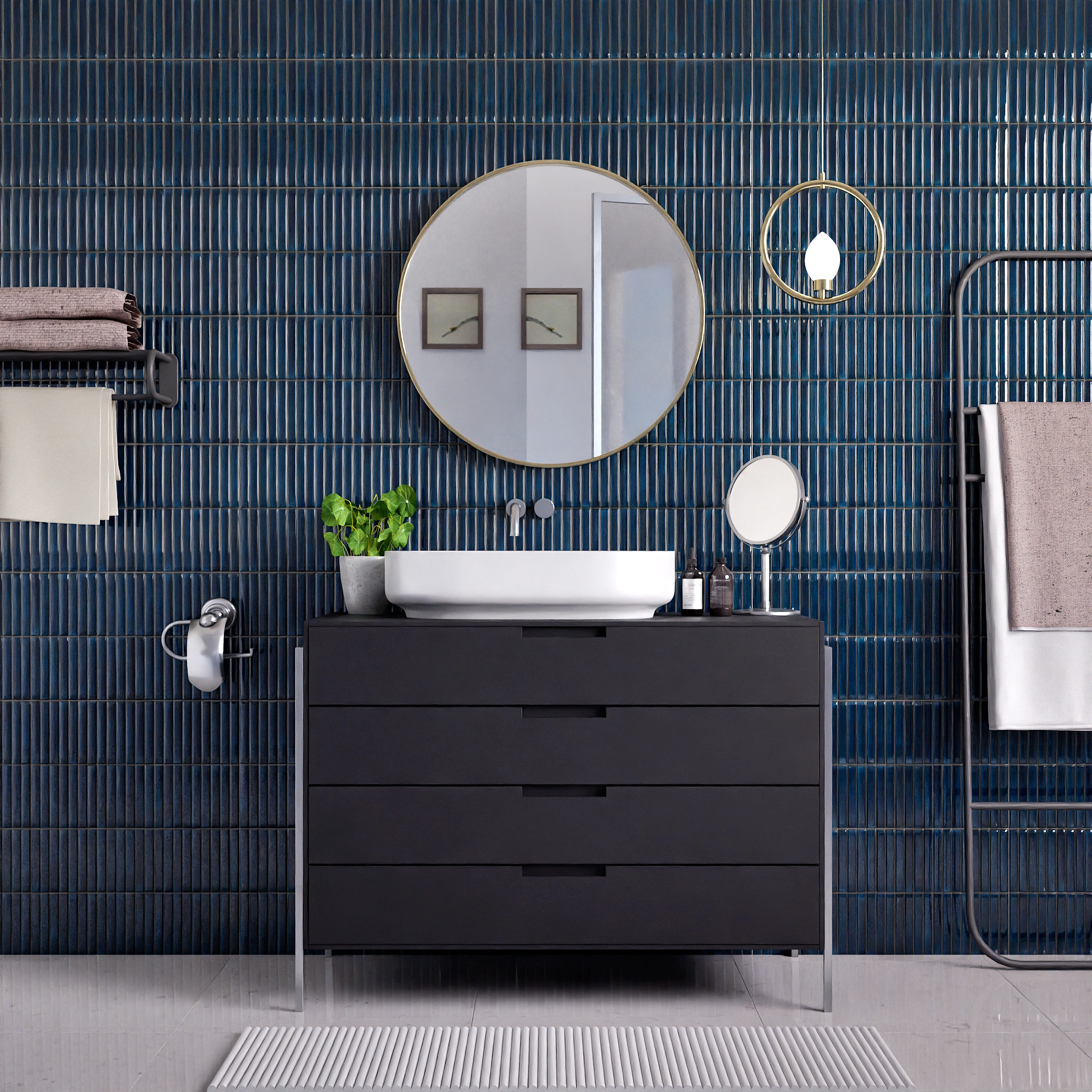 Ceramic Miraq Kitkat Azure Blue Glossy Rectangular Tiles TL-848-D (24x12 inch | 8 mm)