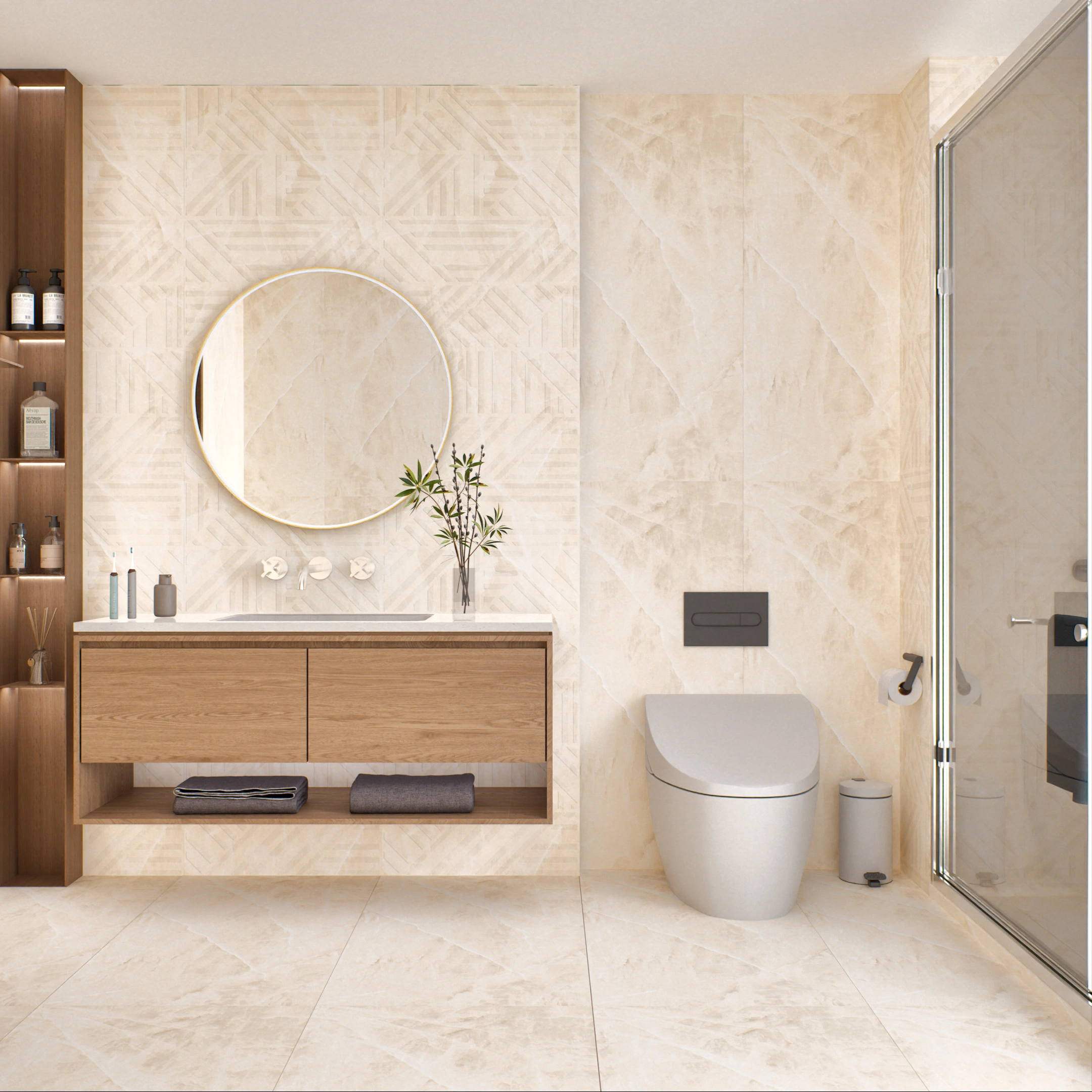 Vitrified Gravier Beige Glow Marbles & Stones Matt Rectangular Tiles TL-3917-B (4x2 feet | 9 mm)