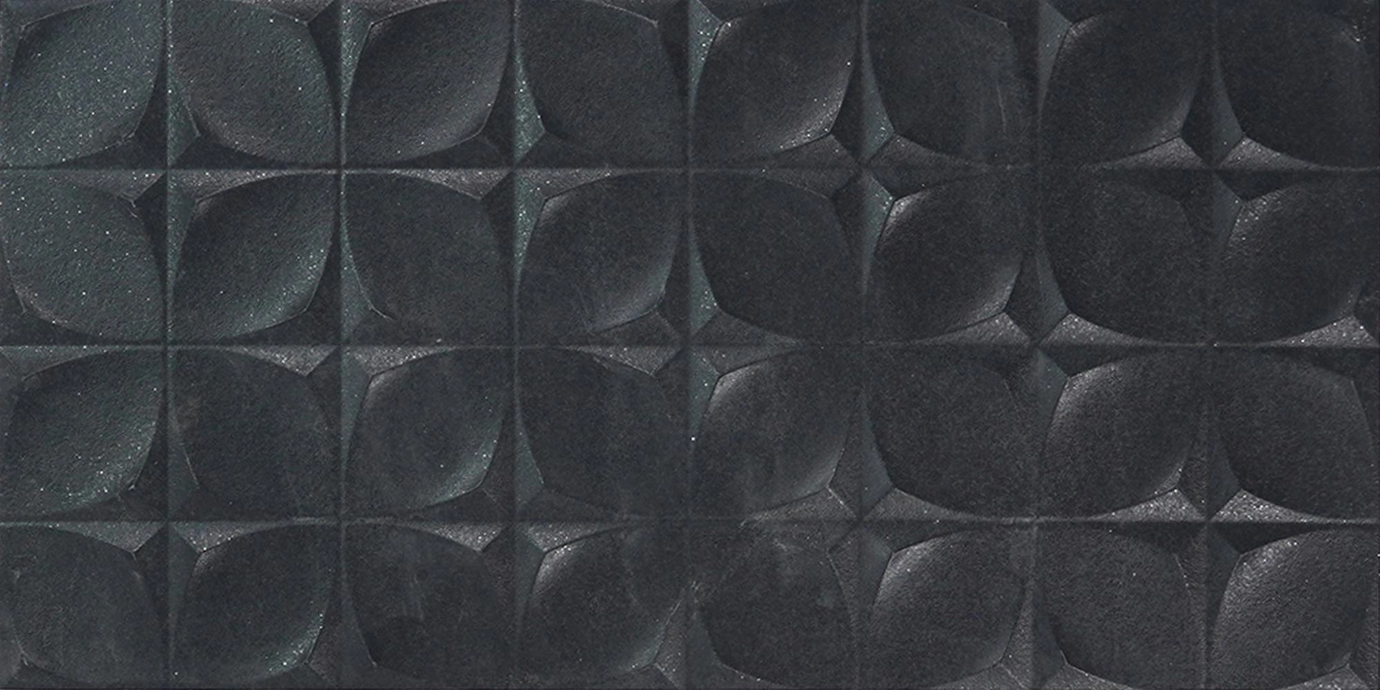Vitrified Noir Black Marbles & Stones Punch Rectangular Tiles TL-3857-B (24x12 inch | 9 mm)