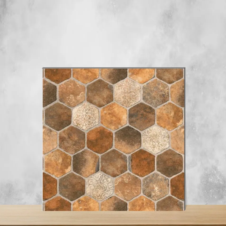 Vitrified Terra Brown Hexagonal Tiles Square Tiles TL-4234 (16x16 inch | 12 mm)