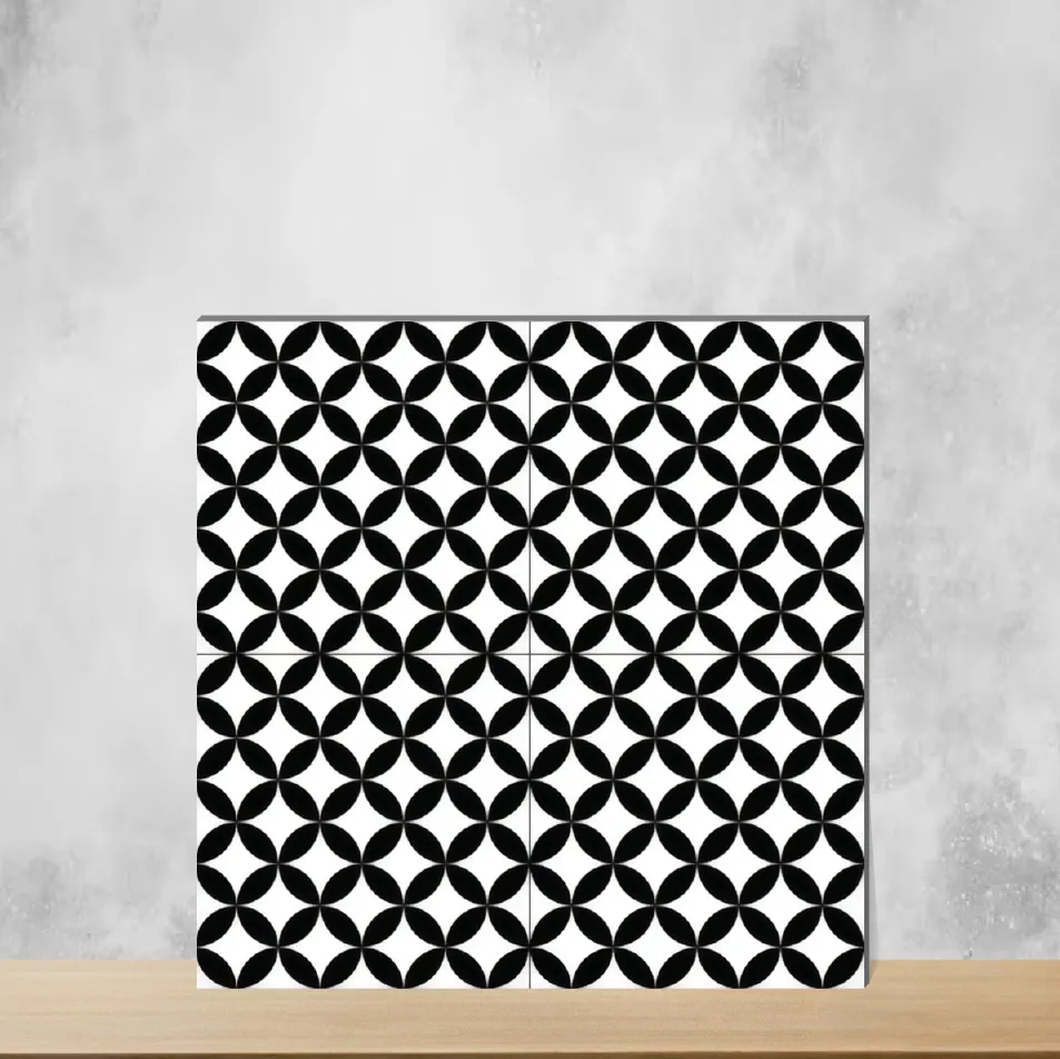Ceramic Flexi Black & White Moroccans Matt Square Tiles TL-4307 (12x12 inch | 9 mm)