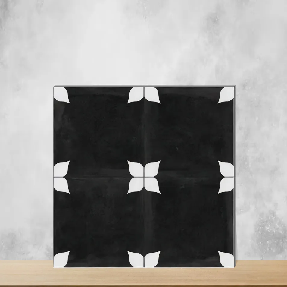 Ceramic Athangudi Black Moroccans Matt Square Tiles TL-4486-B (12x12 inch | 9 mm)