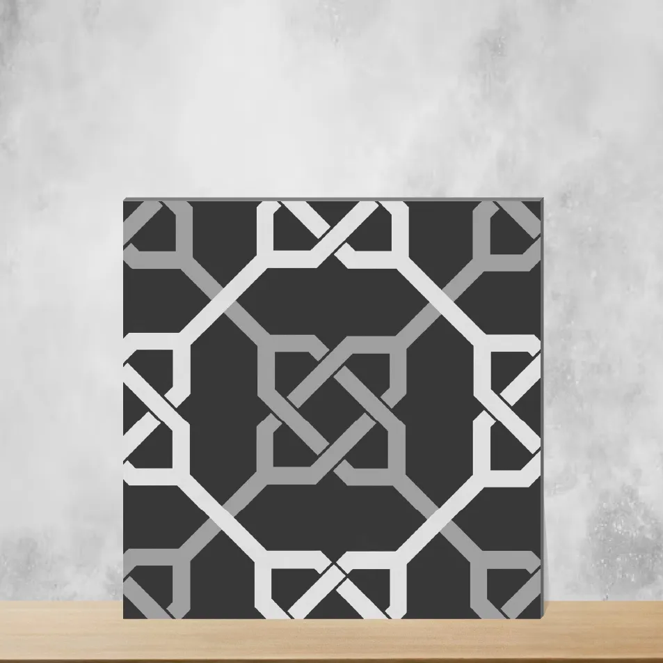 Vitrified Zellige Black Geometrics Moroccans Matt Square Tiles TL-4550-B (12x12 inch | 9 mm)