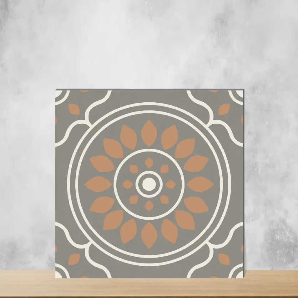 Vitrified Zellige Sepia Bloom Moroccans Matt Square Tiles TL-4544 (12x12 inch | 9 mm)