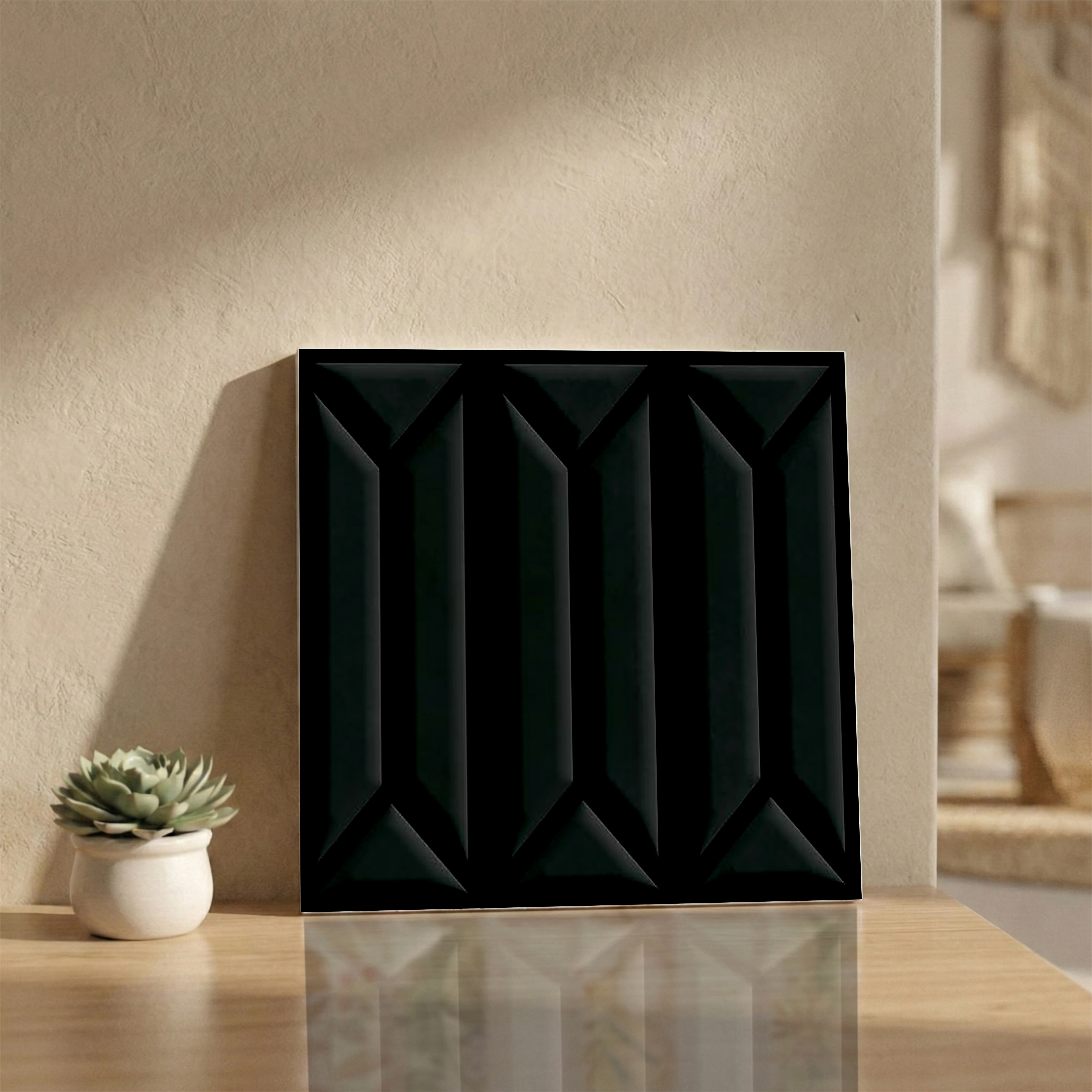 Aura Black Glossy Patterned 1x1 ft 10mm Tile | TL-52684-A