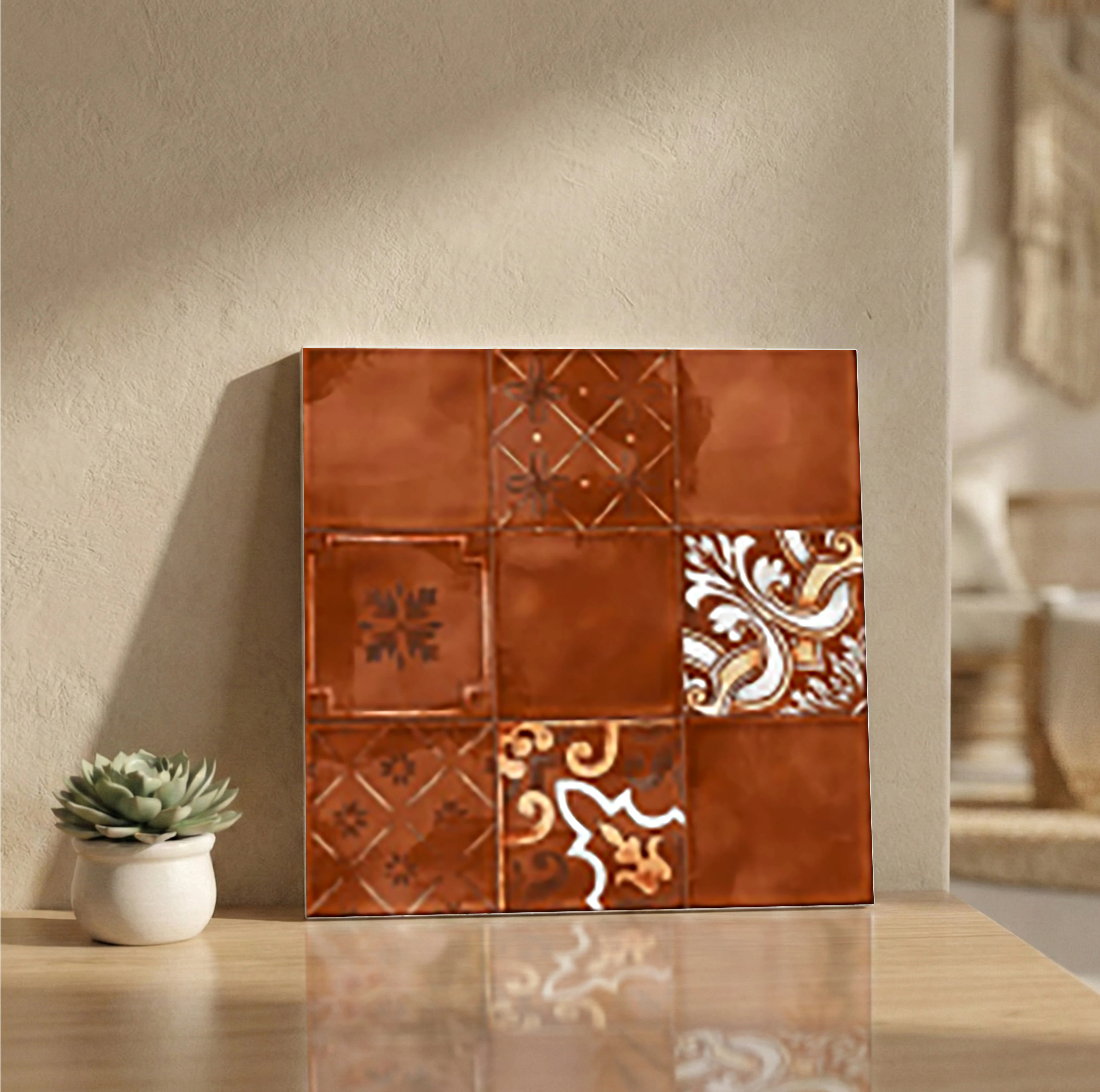 Horizon Carmine Decor 2 Glossy Patterned 1x1 ft 10mm Tile | TL-52696-B