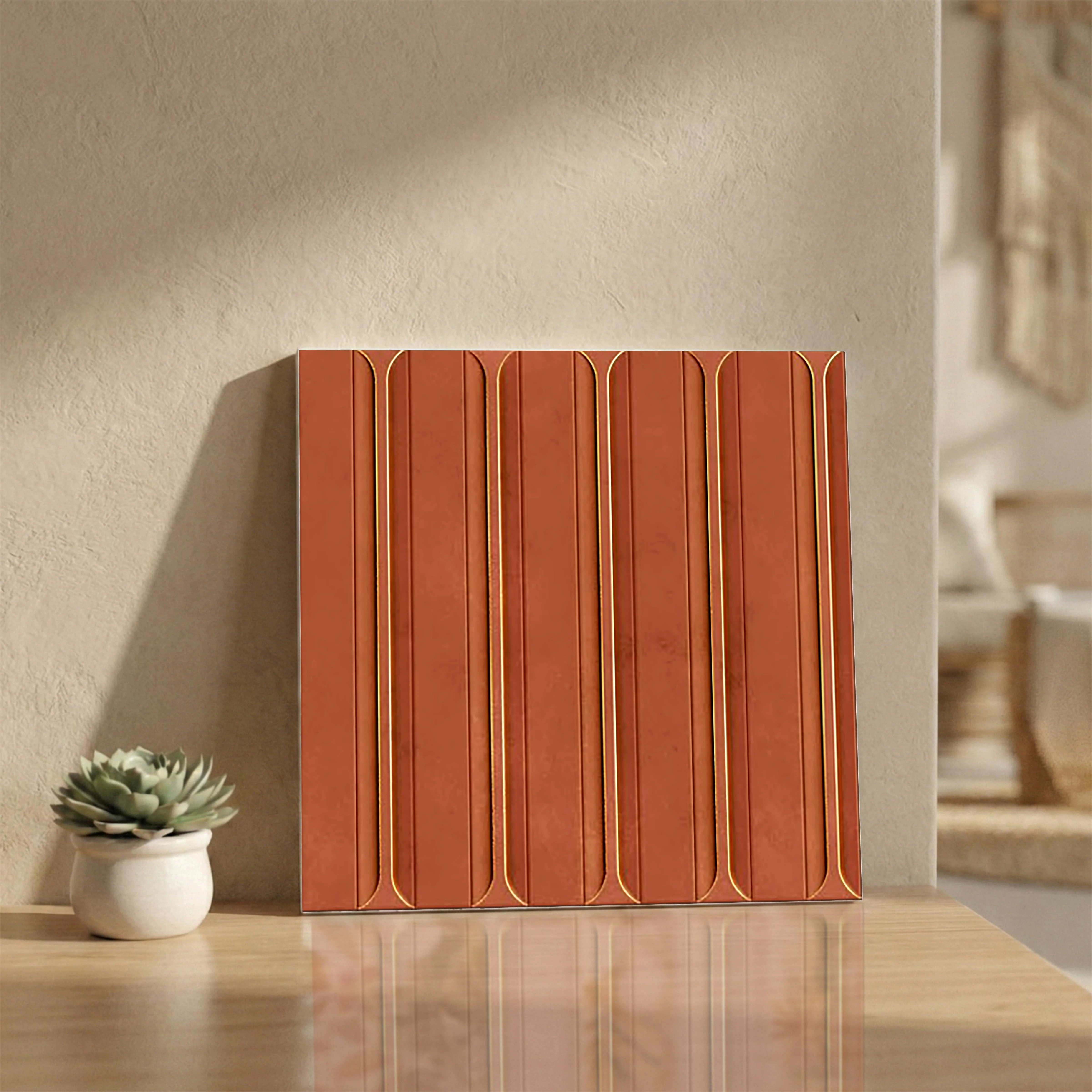 Tide Carmine Glue Finish Patterned 1x1 ft 10mm Tile | TL-52701-B