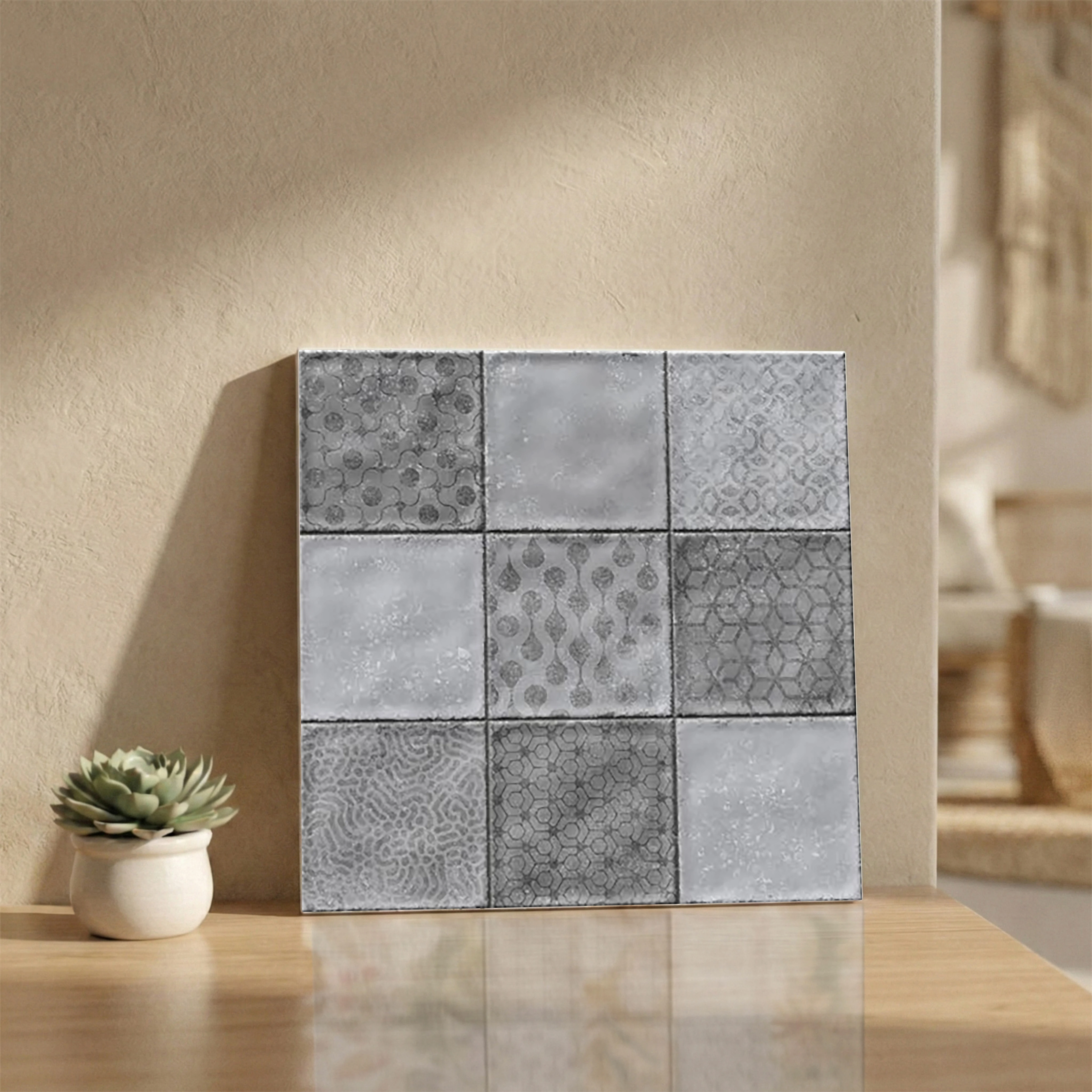 Haven Grey Glue Decor 1 Glue Finish Patterned 1x1 ft 10mm Tile | TL-52704-B