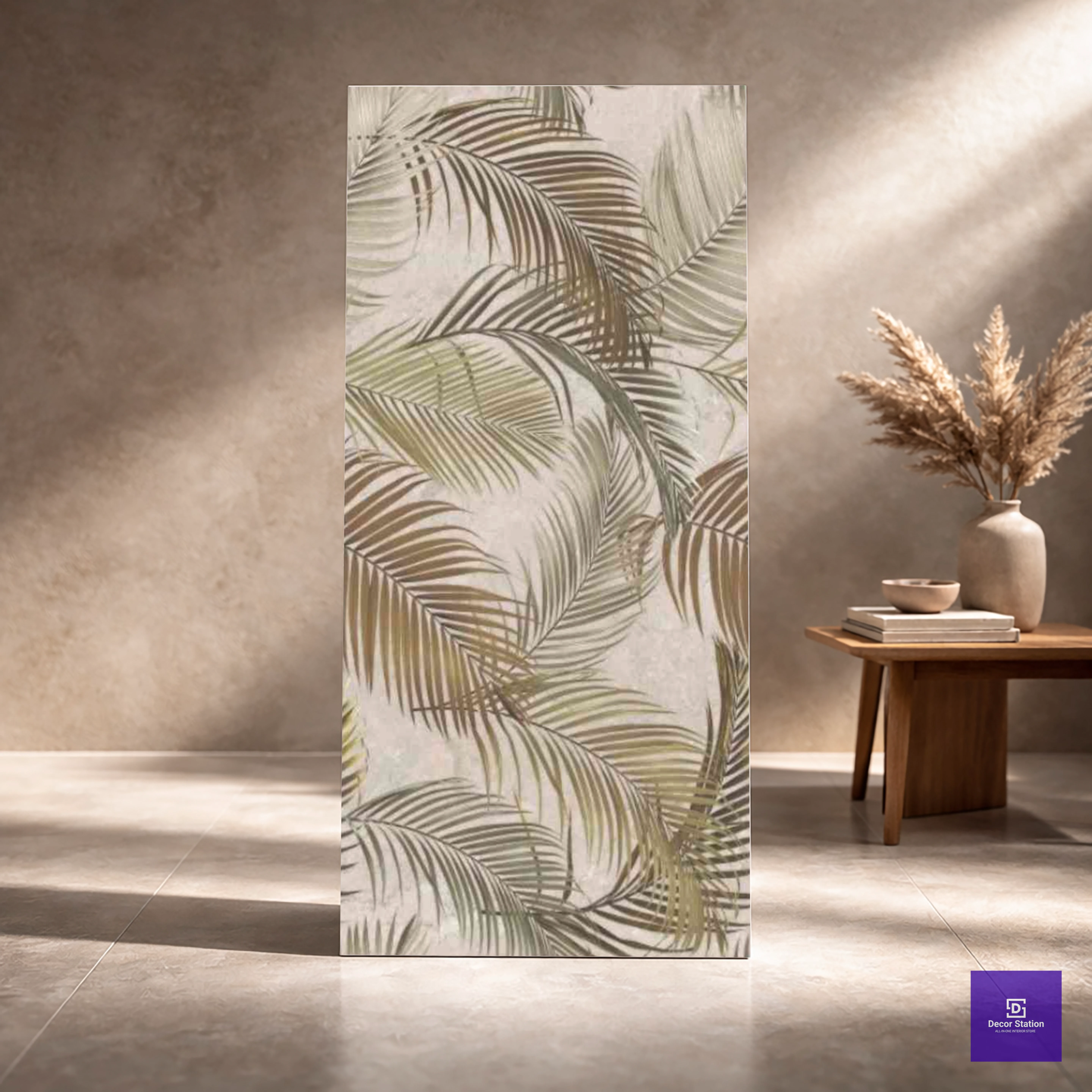 Cratic Snow flake Decor Beige Leaf Patterned Glossy 2x4 ft 9mm tile | TL-52743-B