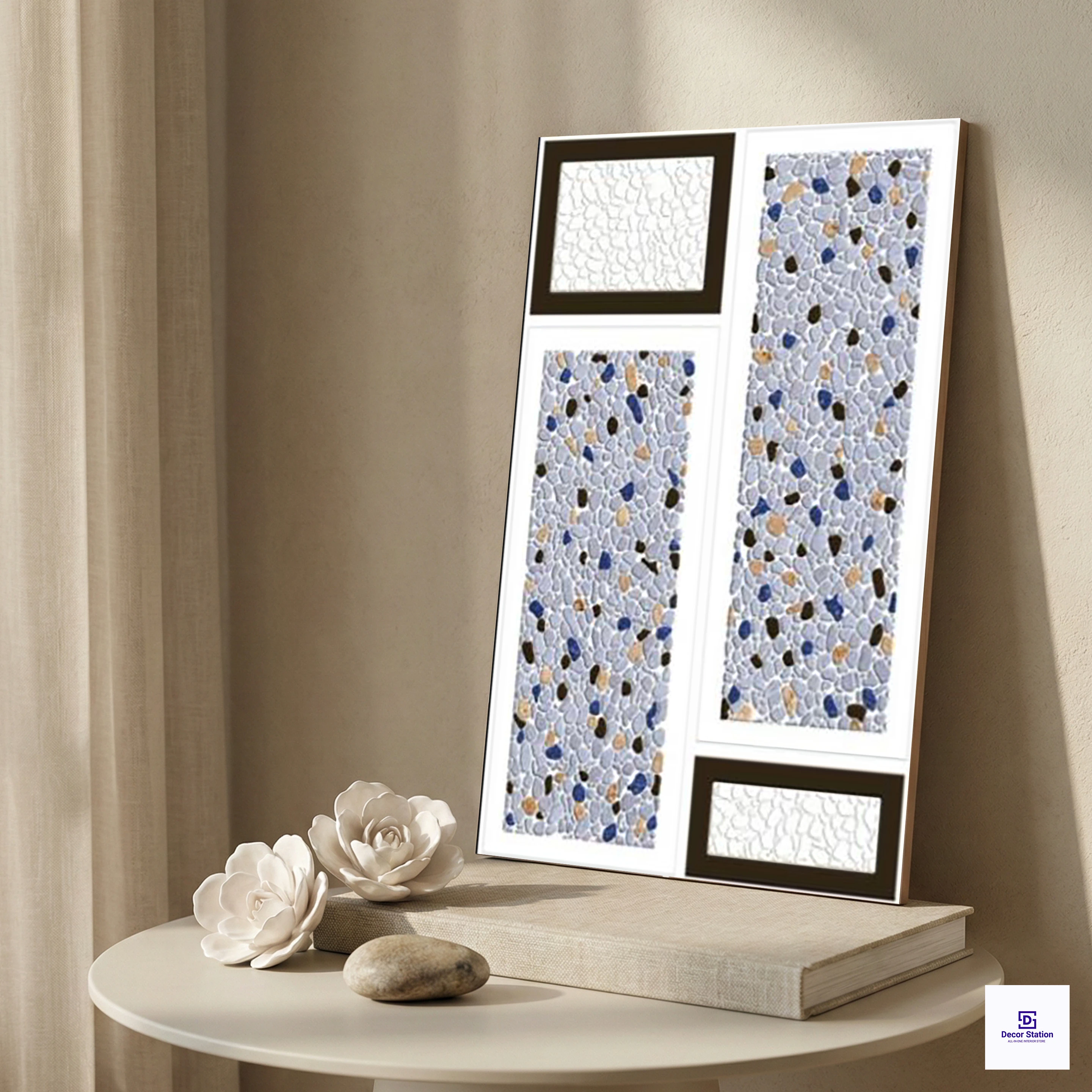 EL_639 Glossy Multicolour Pebble Elevation 1x1.5 ft 7.5 mm Wall Tile | TL-53038-A