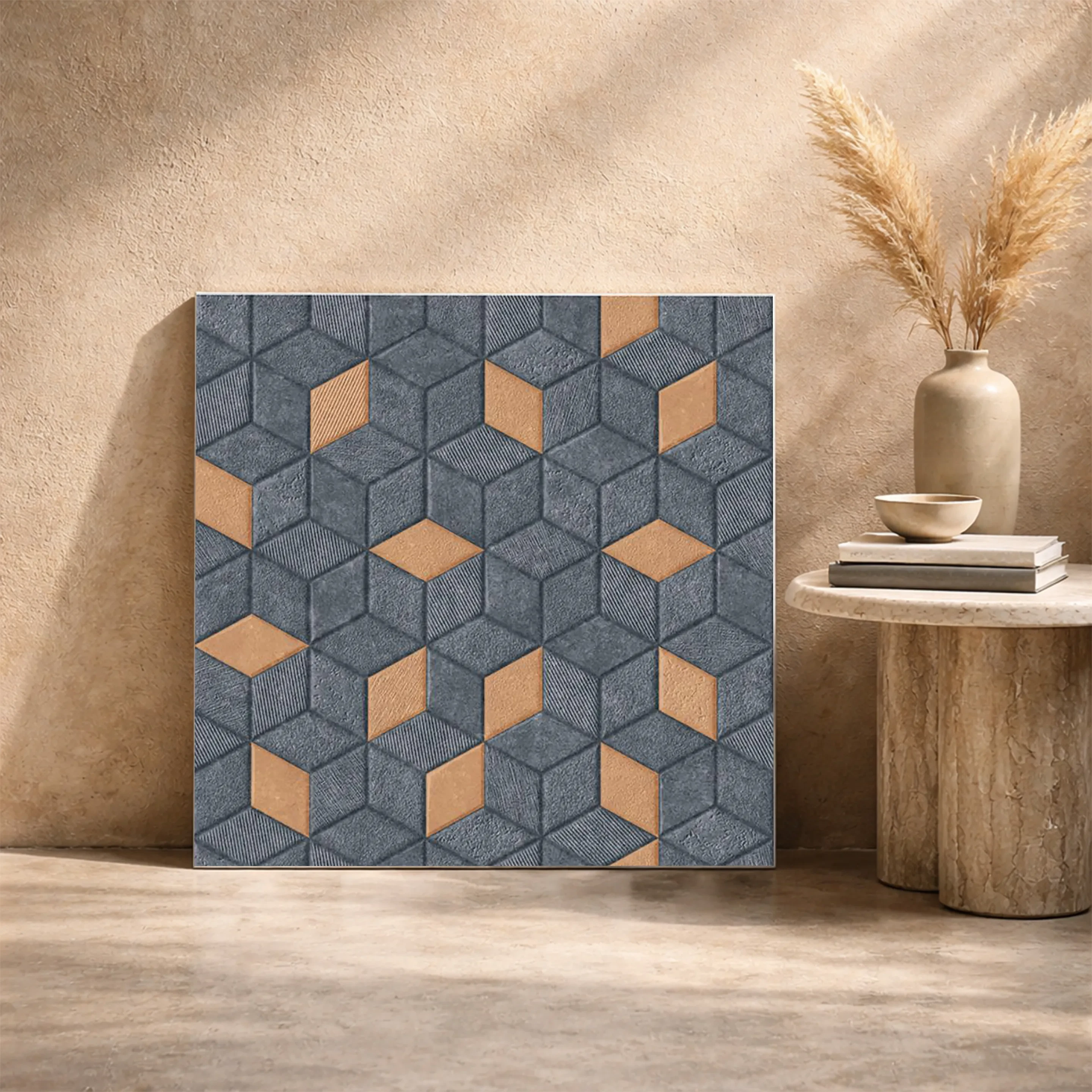 Rombus 03 Grey Geometric Rustic 1.6x1.6 ft 11mm Parking Tile | TL-53797-A