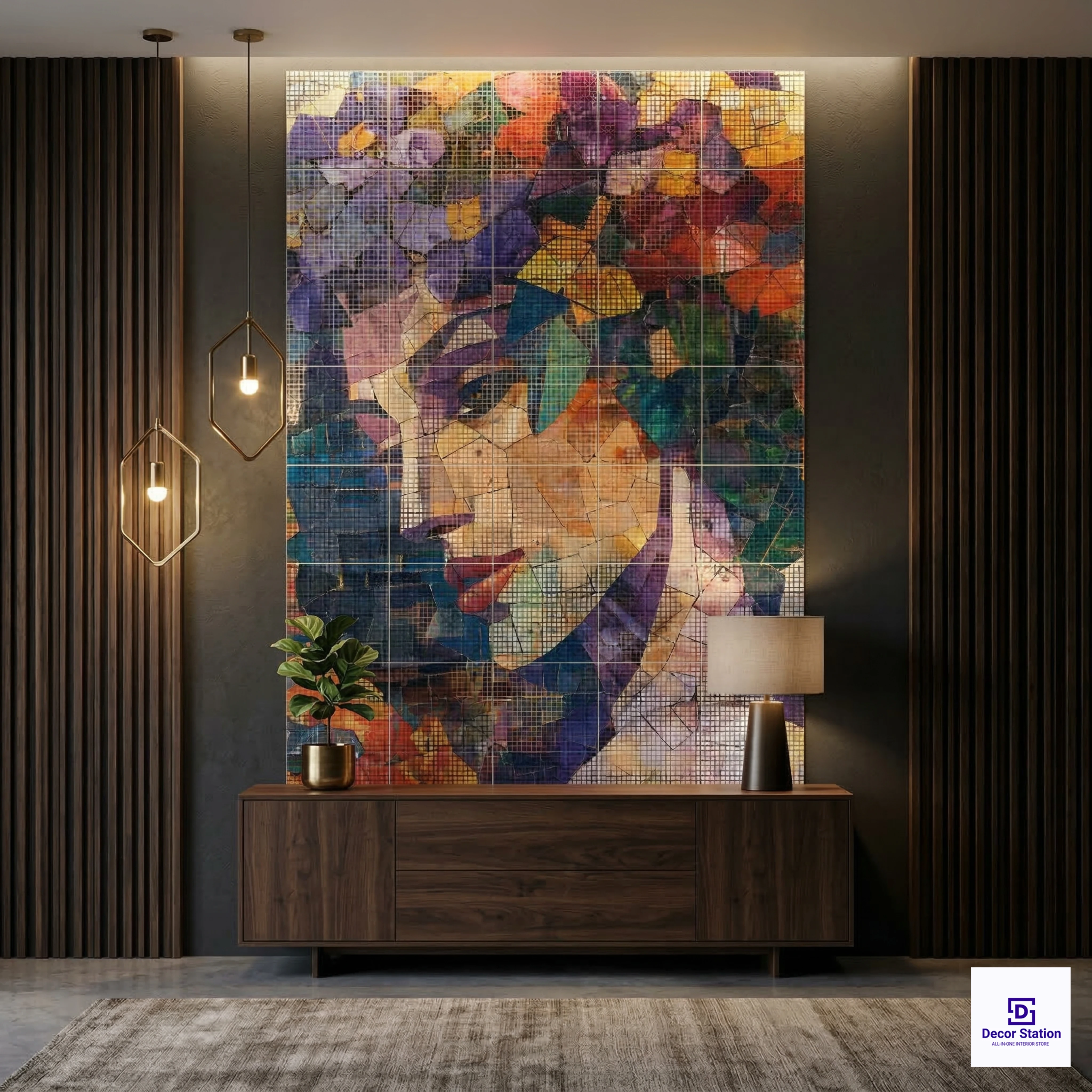 PIXEL-905 Mosaic Portrait With Florals Digital Matt Wall 1x1 ft 9.5mm Tile | TL-53883-A