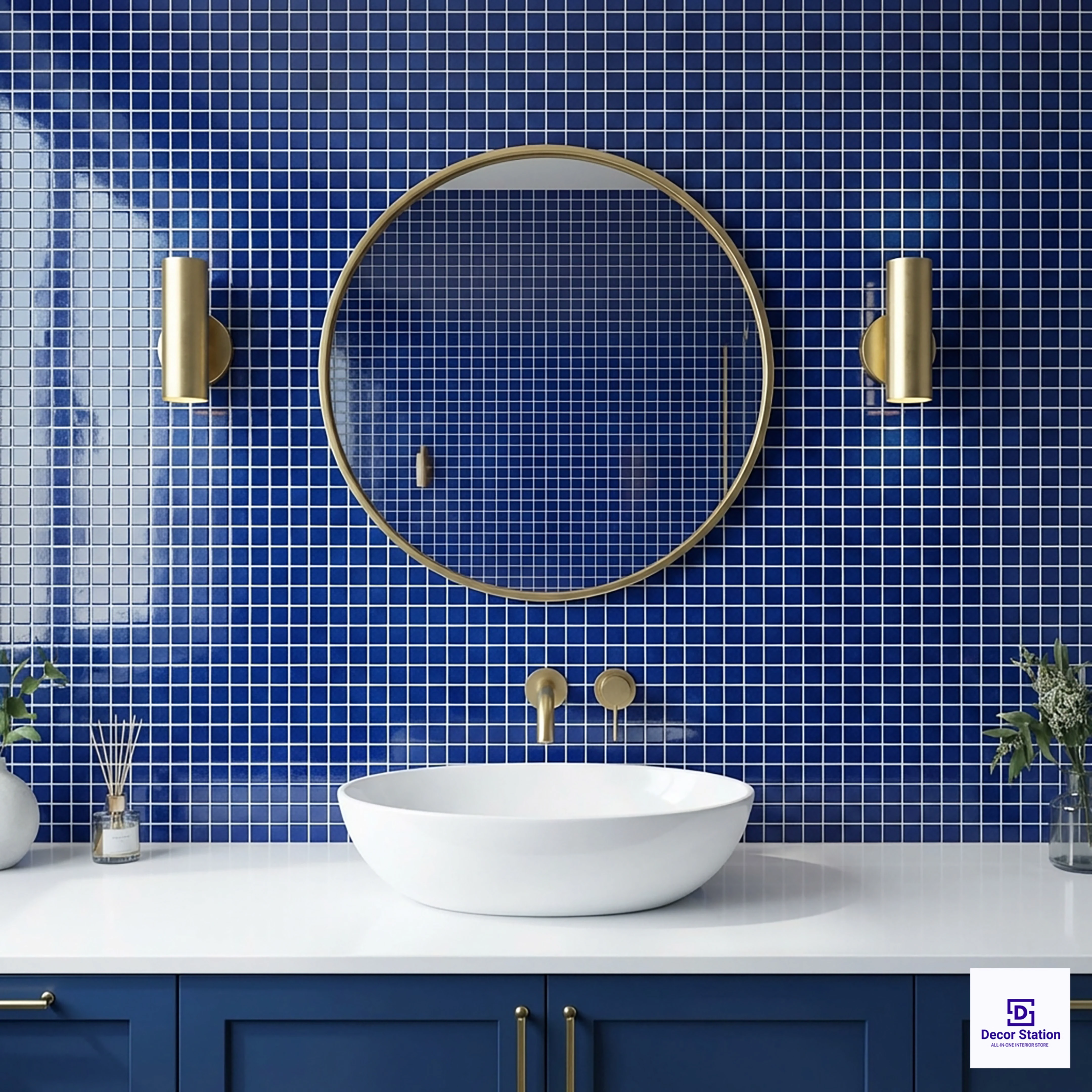 RSM-20 Blue Grid-Style Mosaic Matt 1x1 ft 5mm pool tile | TL-53902-B