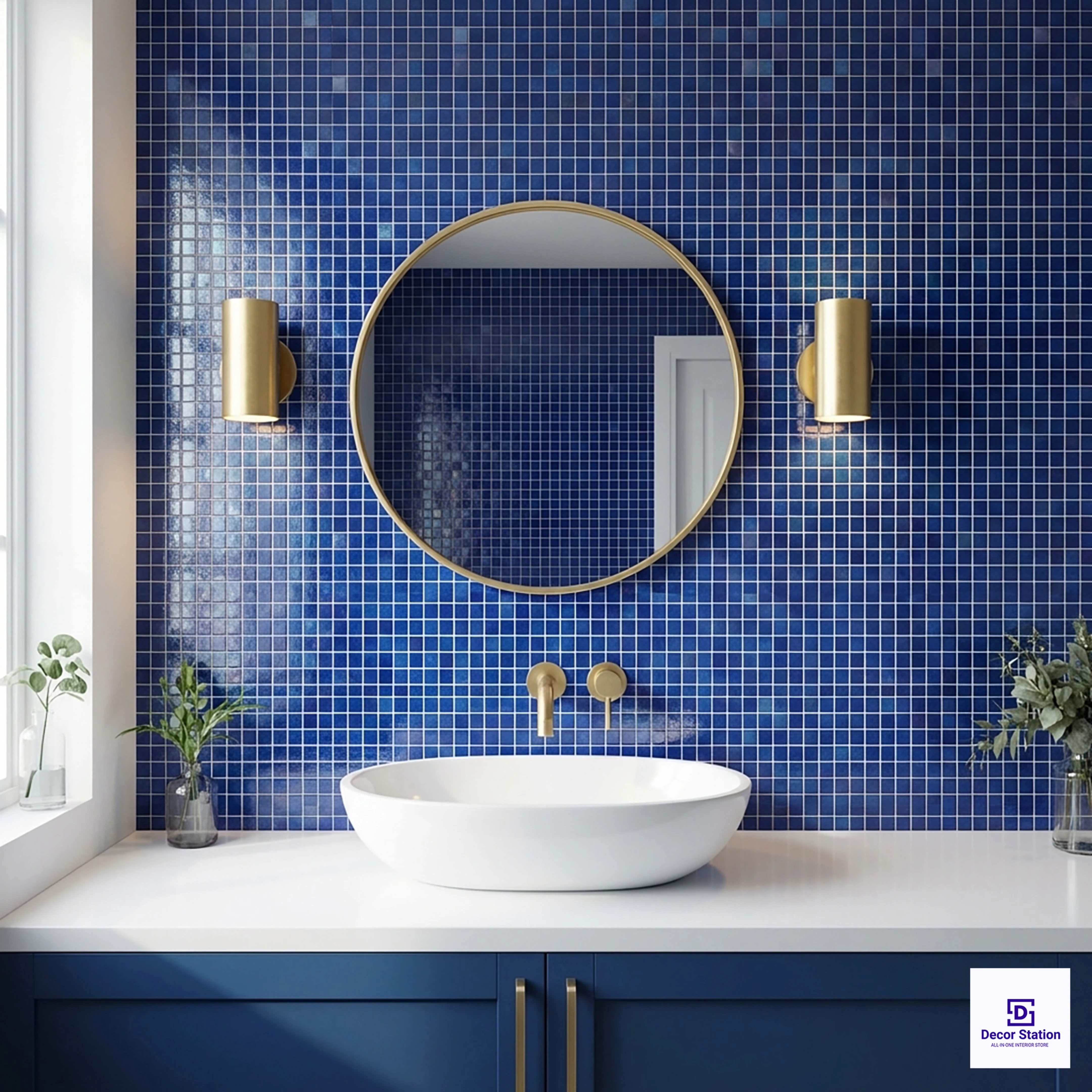 RSM-20 15% SHINING Blue Grid-Style Mosaic Matt 1x1 ft 5mm pool tile | TL-53904-A