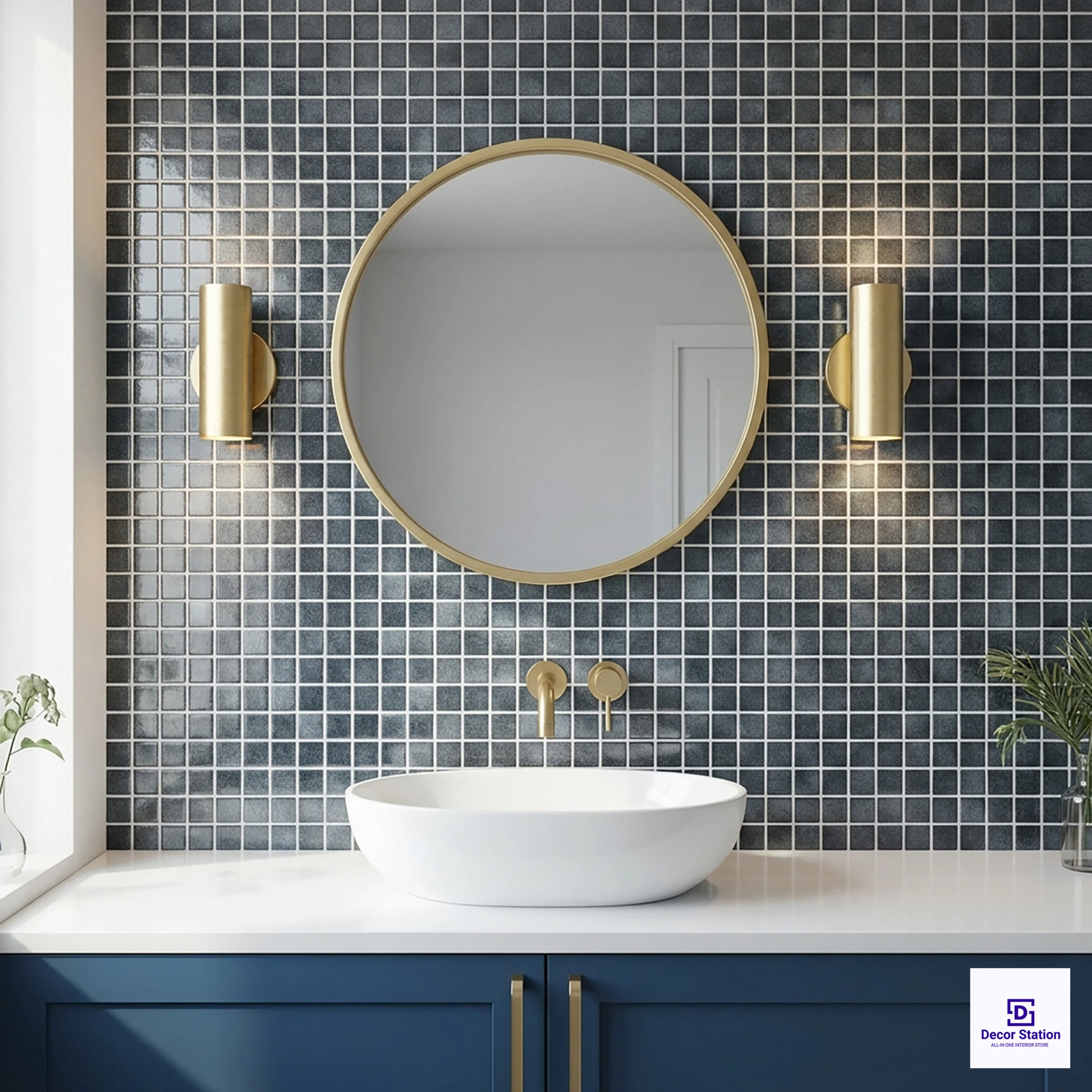 RSM-150 Dark Blue Grid-Style Mosaic Matt 1x1 ft 5mm pool tile | TL-53902-M