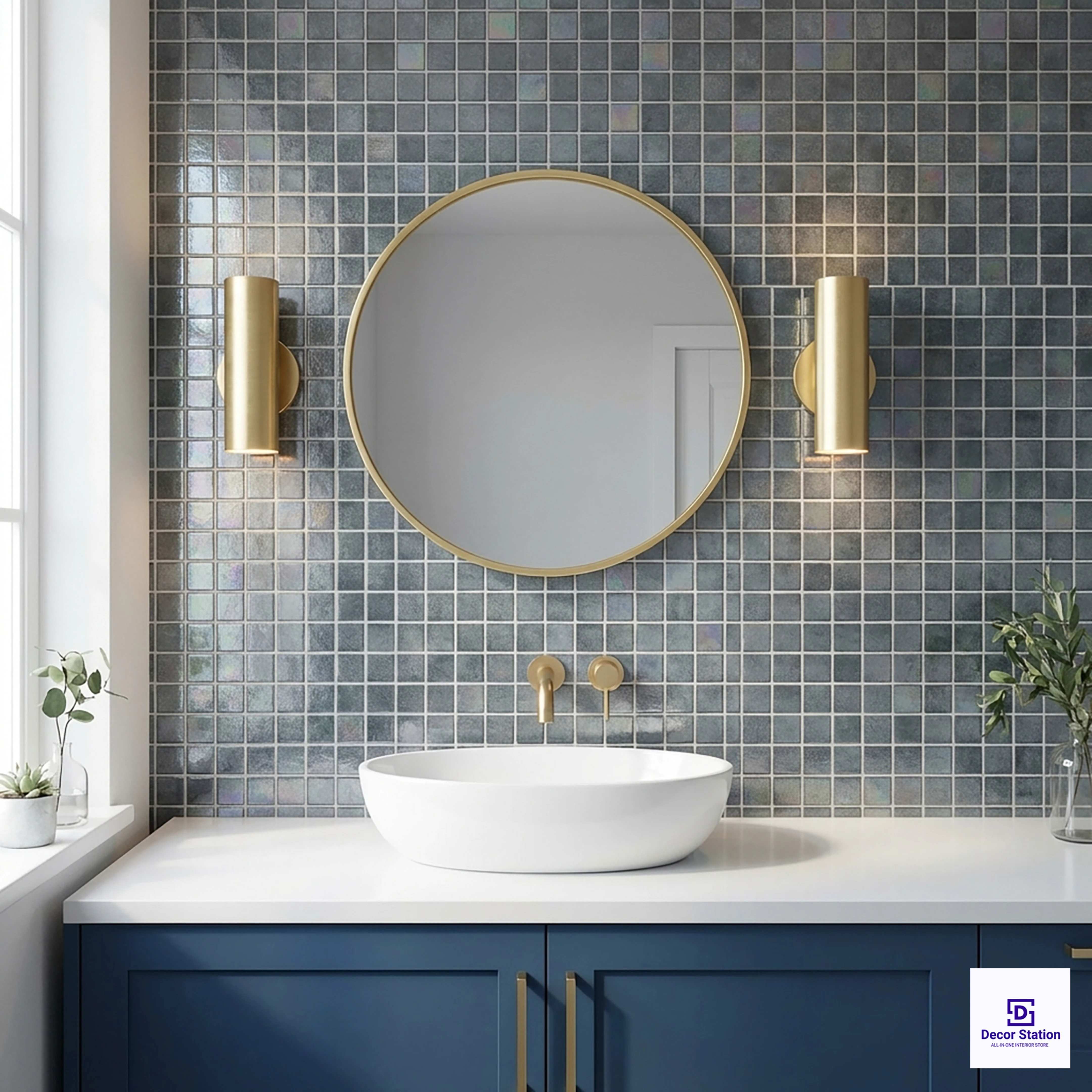 RSM-150 15% SHINING Dark Blue Grid-Style Mosaic 1x1 ft 5mm pool tile | TL-53904-F