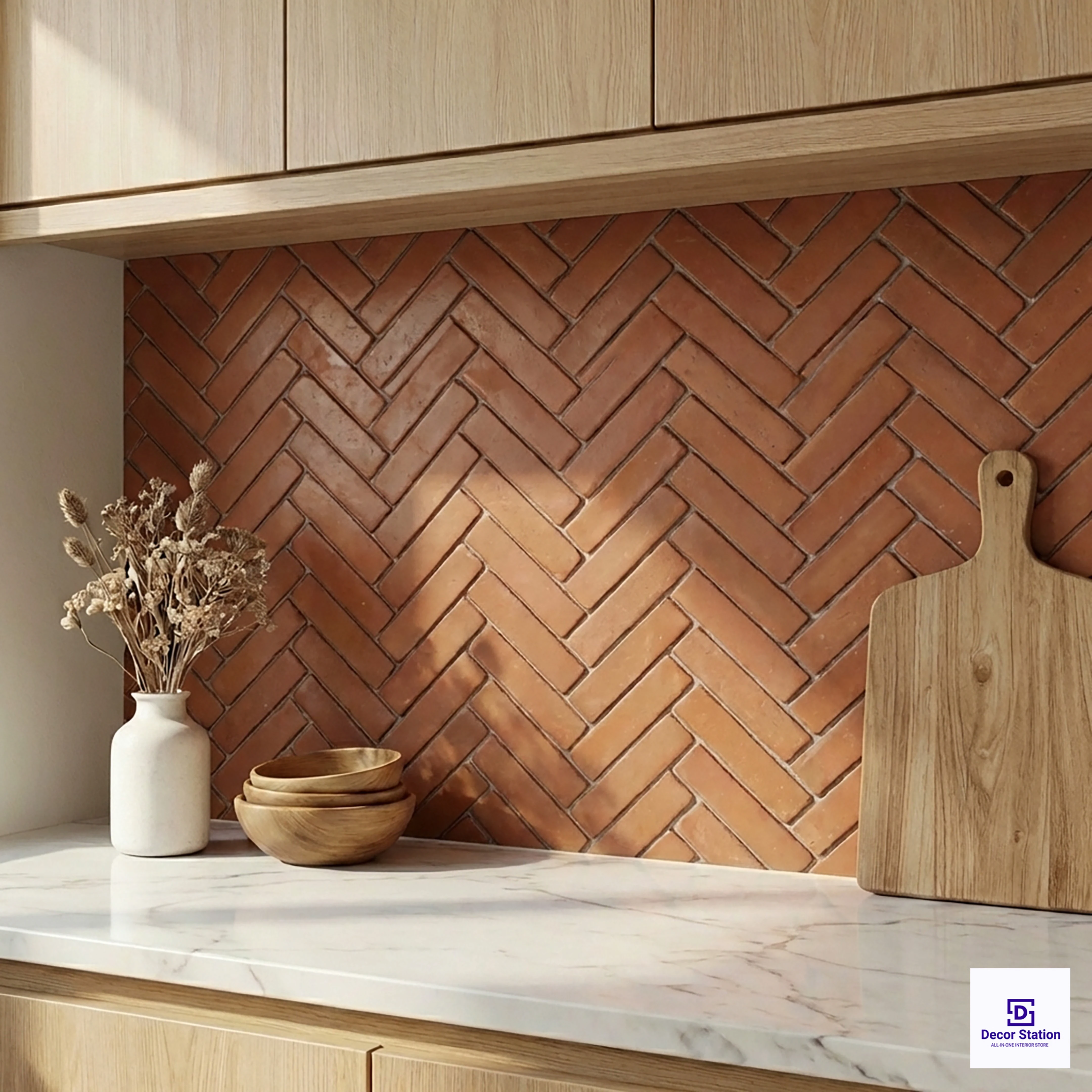 Herringbone Terracotta Stone Look Matt 0.1x0.3 ft 10mm tile | TL-53922-A