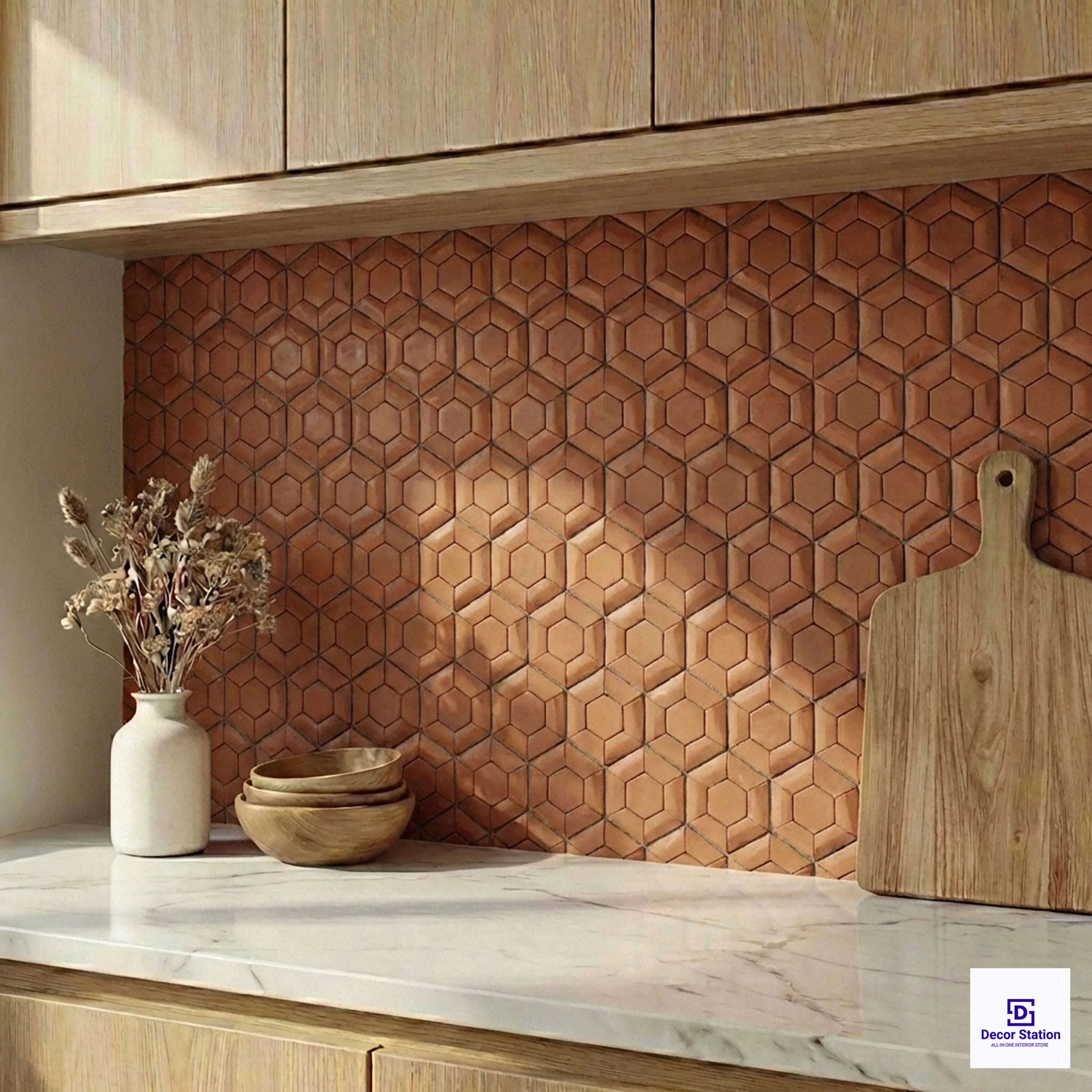 L-Hexagon Terracotta Stone Look Matt 0.5x0.5 ft 10mm tile | TL-53926-A