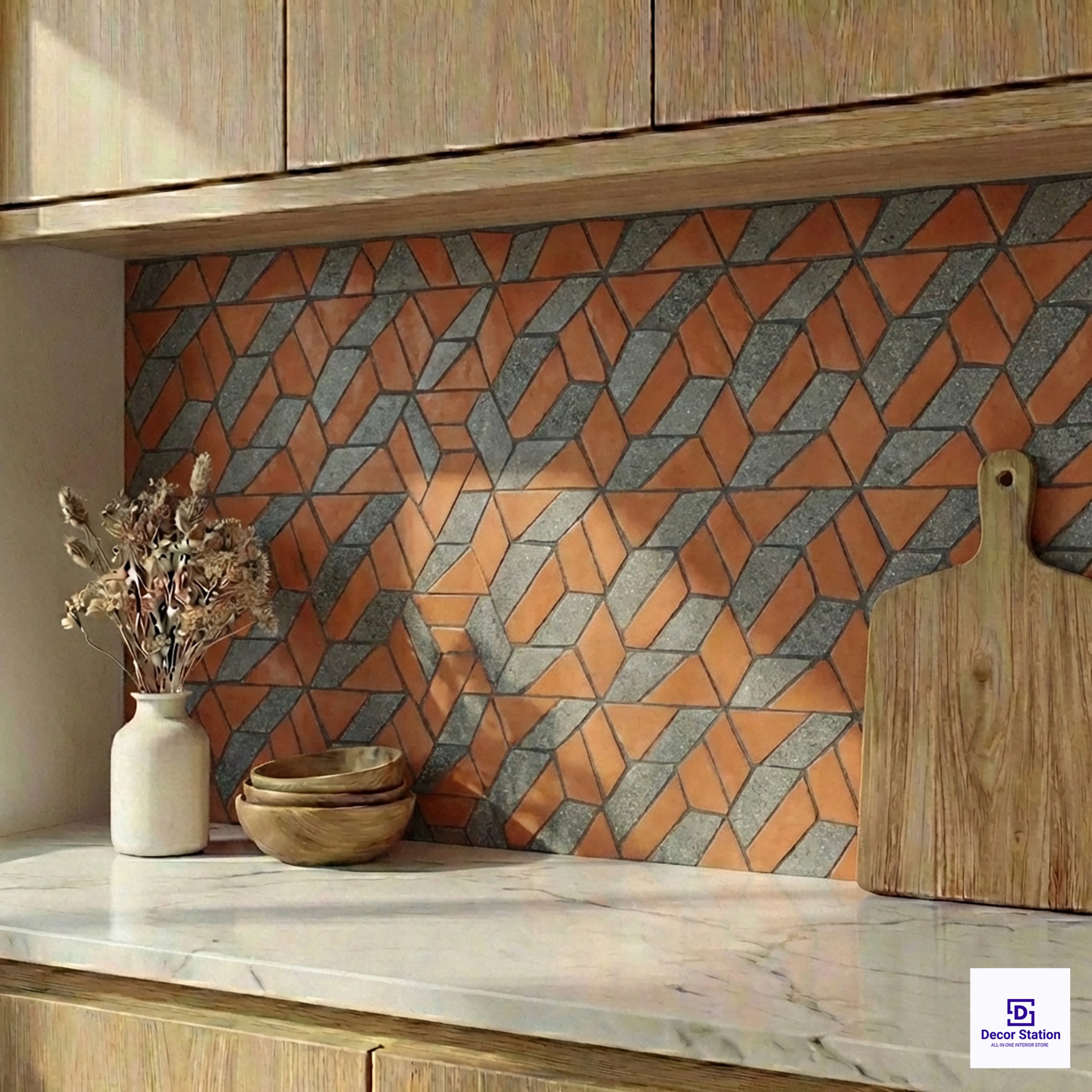 Cube Pattern Terracotta Stone Look Matt 0.2x0.3 ft 10mm tile | TL-53930-A