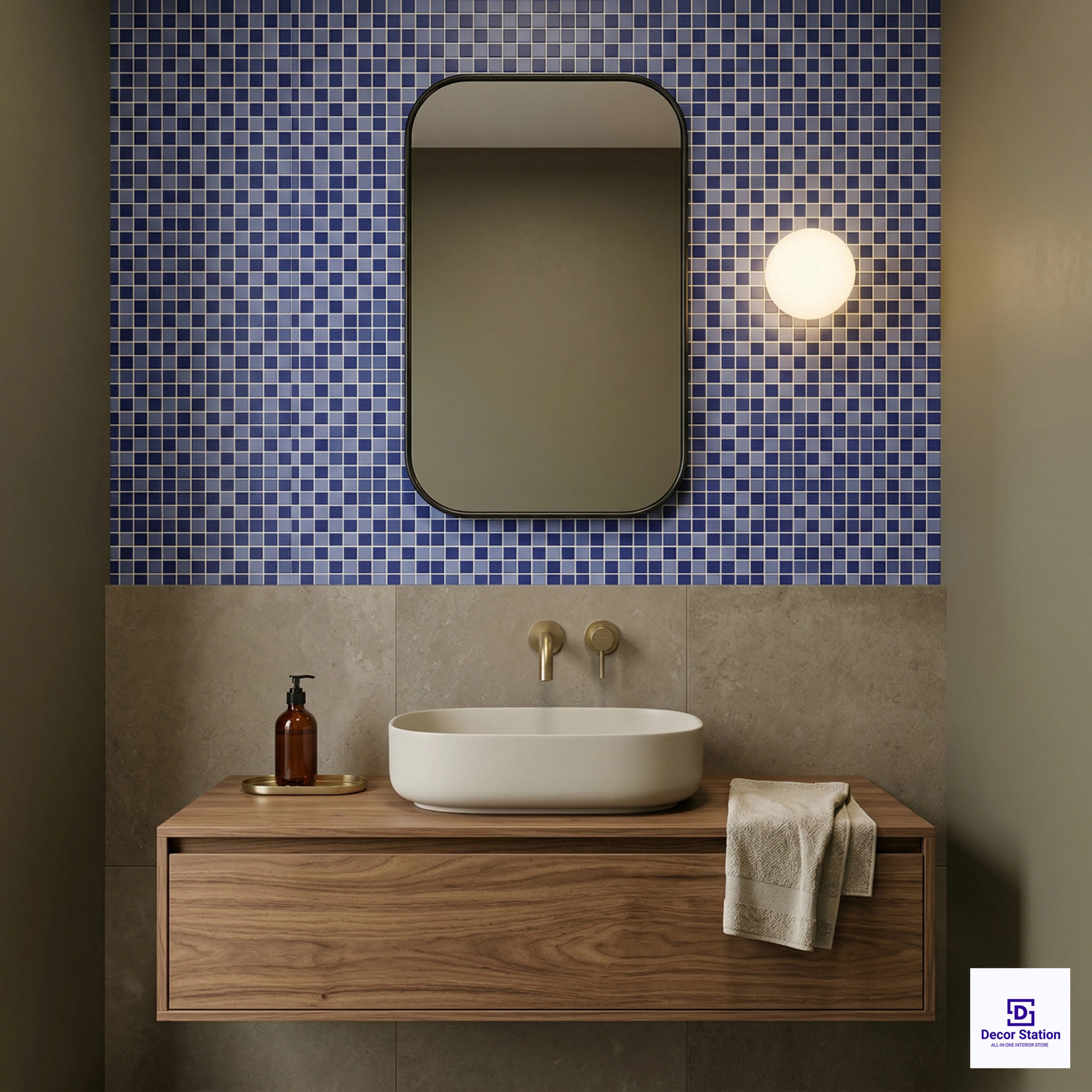 PMT-98-403 Blue Grid-Style Porcelain Mosaic 0.9x09 ft 8mm tile | TL-53945-C