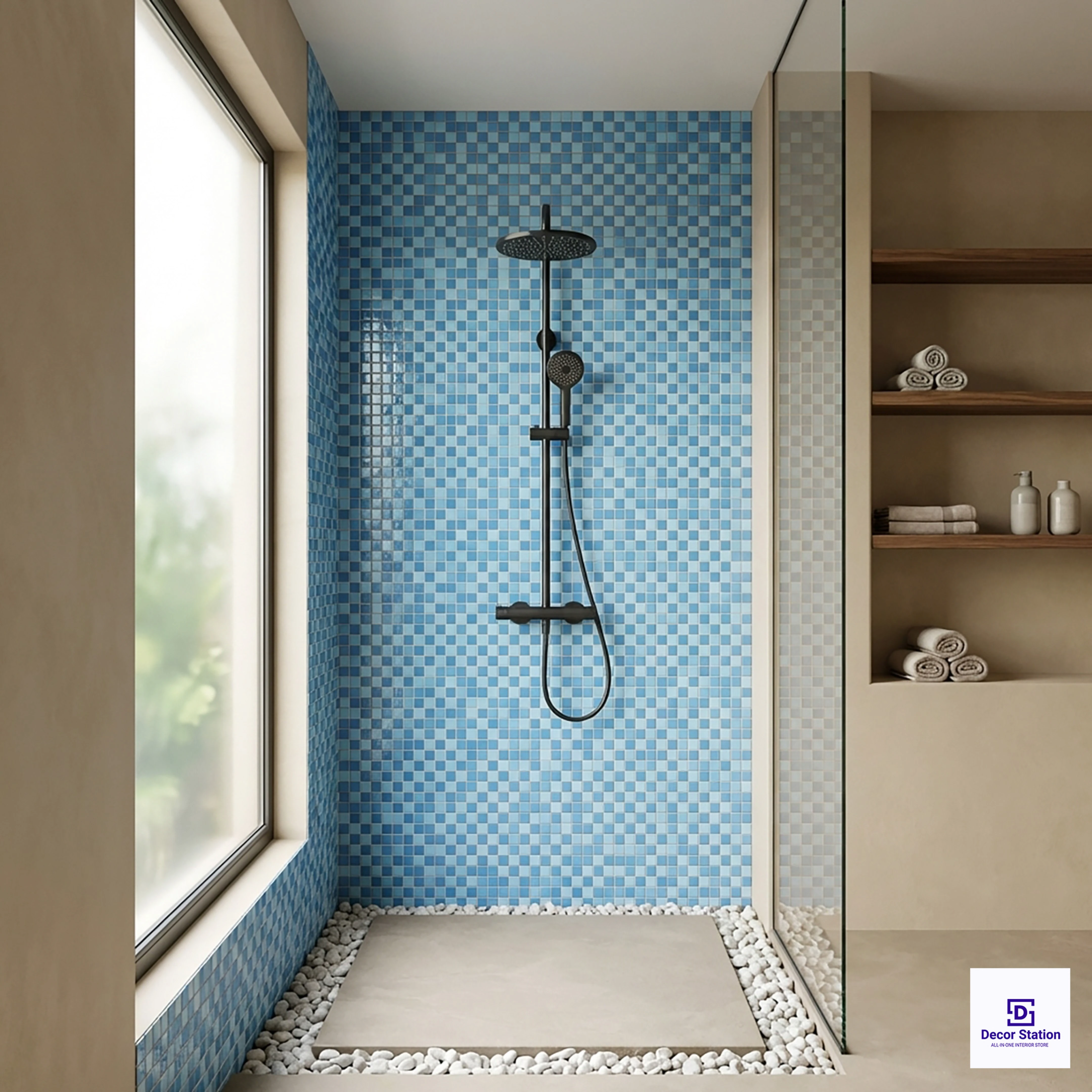 PMT-48-400 Light Blue Grid-Style Porcelain Mosaic 0.9x09 ft 6mm tile | TL-53950-A