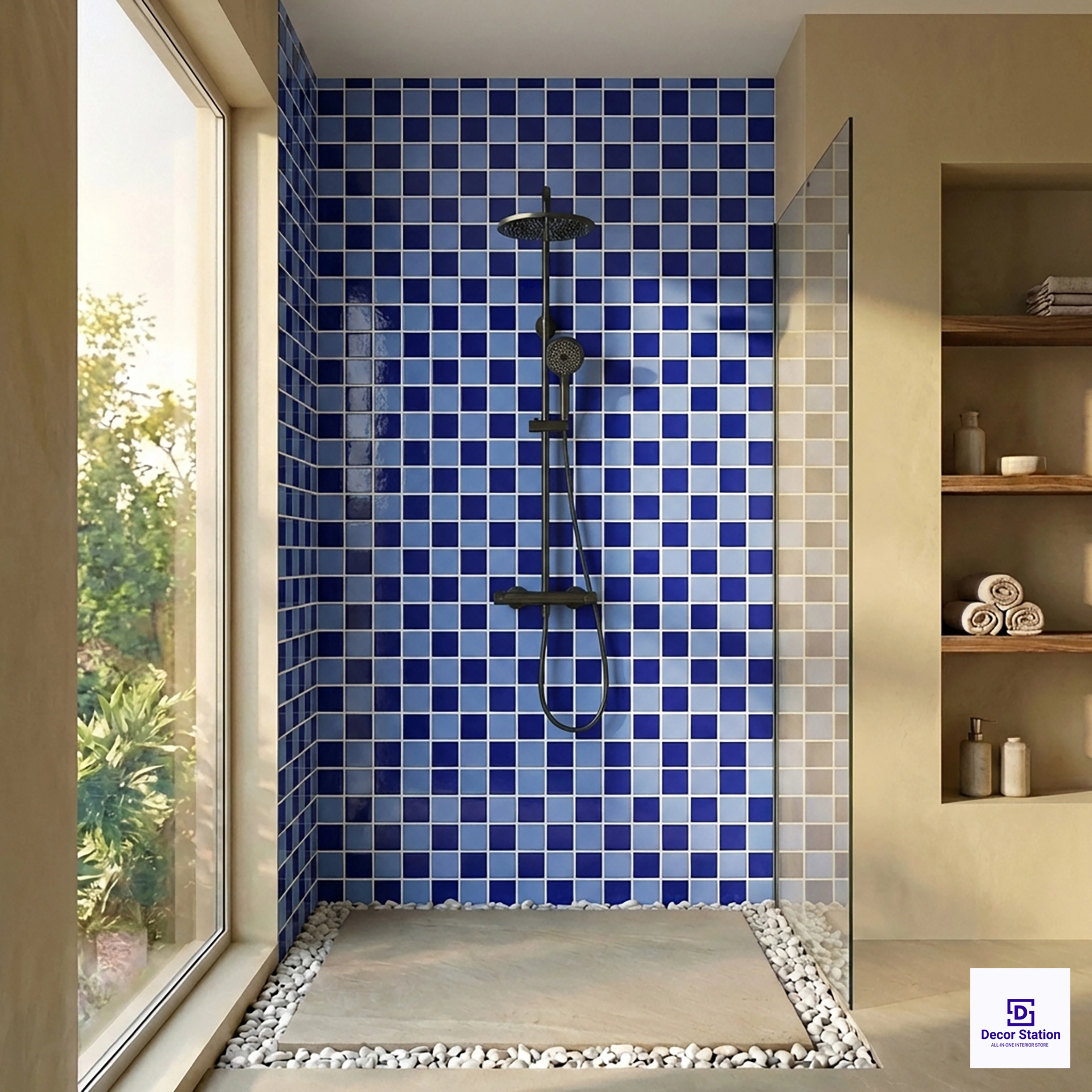PMT-48-401 Dark Blue Grid-Style Porcelain Mosaic 0.9x09 ft 6mm tile | TL-53950-C