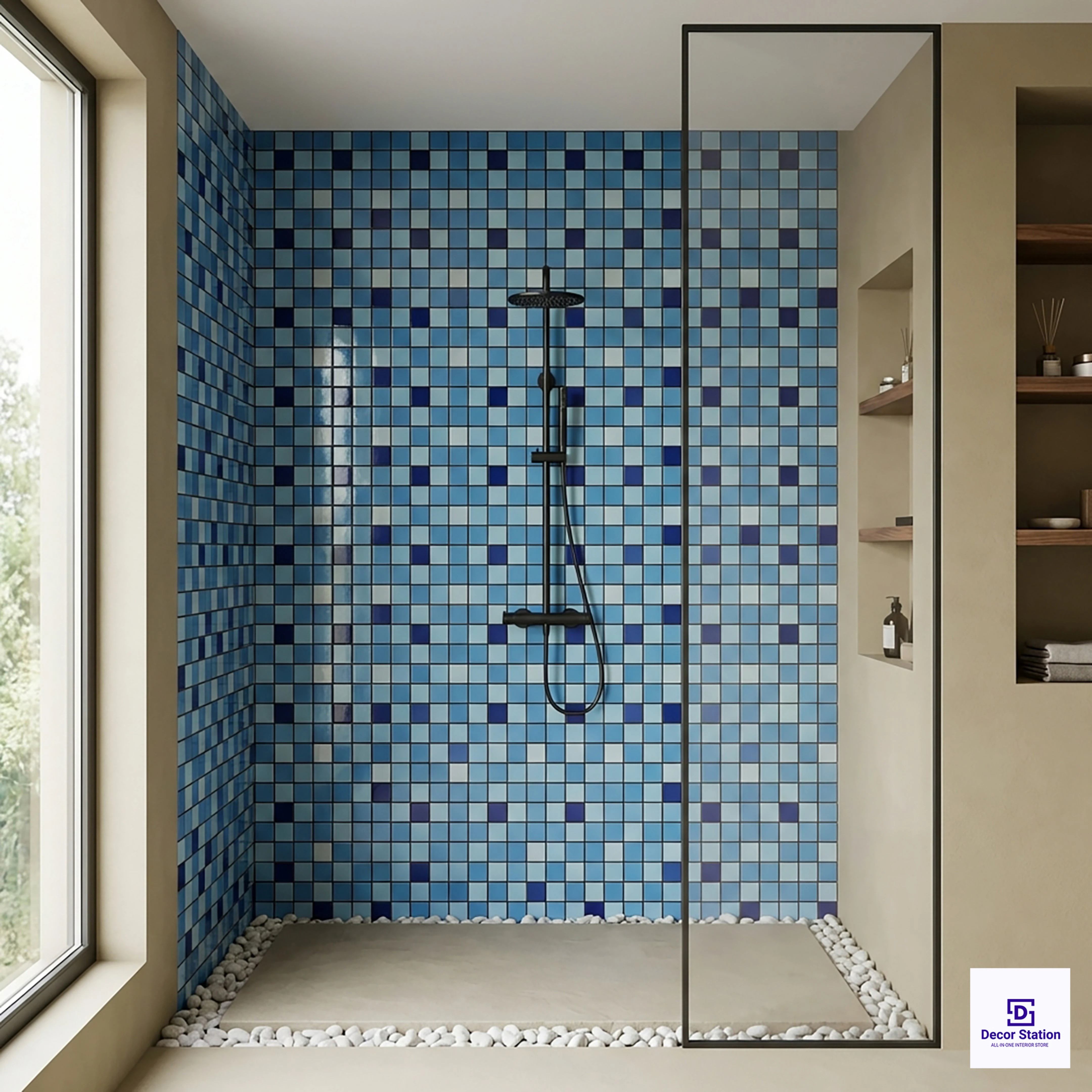 PMT-48-403 Light Blue Grid-Style Porcelain Mosaic 0.9x09 ft 6mm tile | TL-53950-D