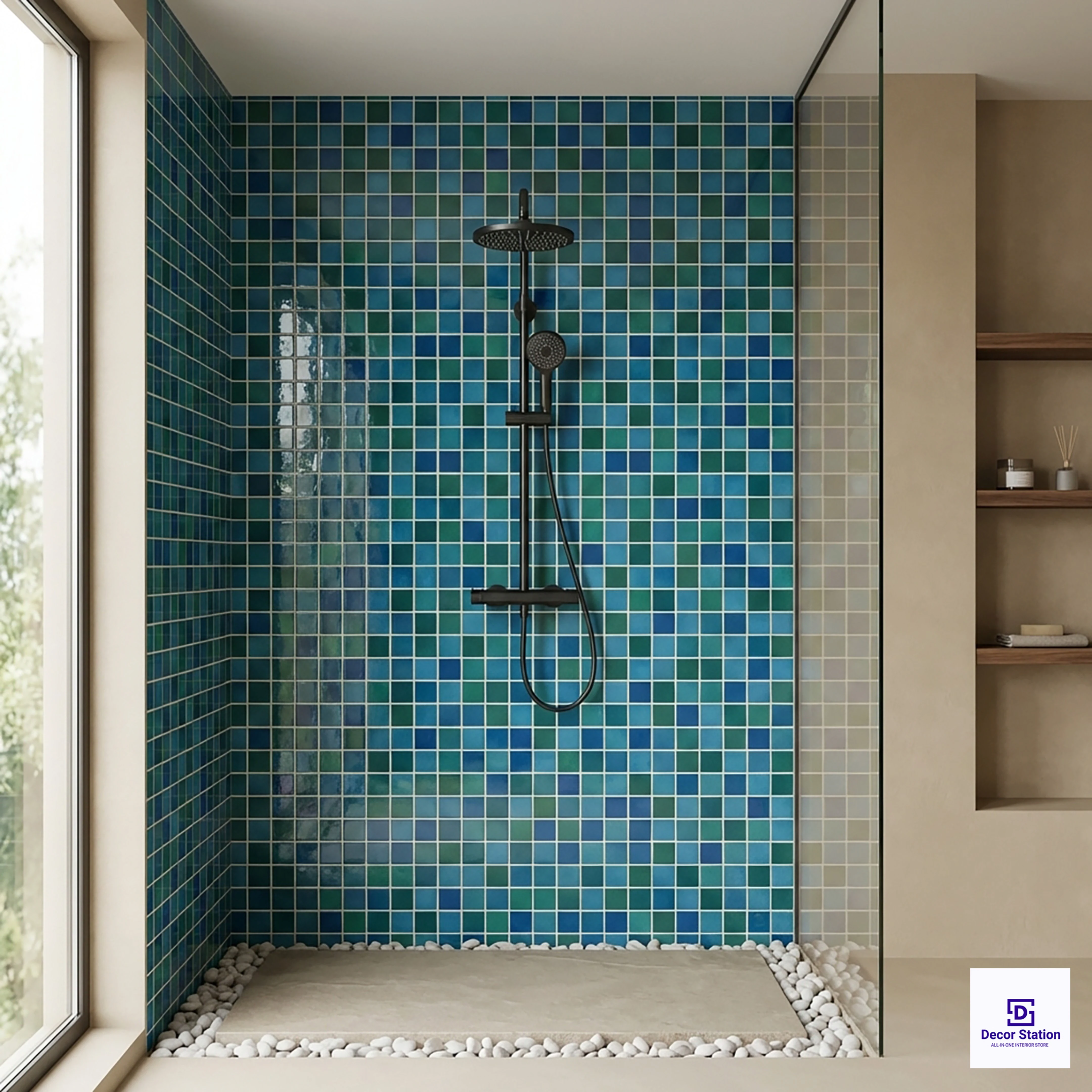 PMT-48-806 Multi-Colour Grid-Style Porcelain Mosaic 0.9x09 ft 6mm tile | TL-53950-G