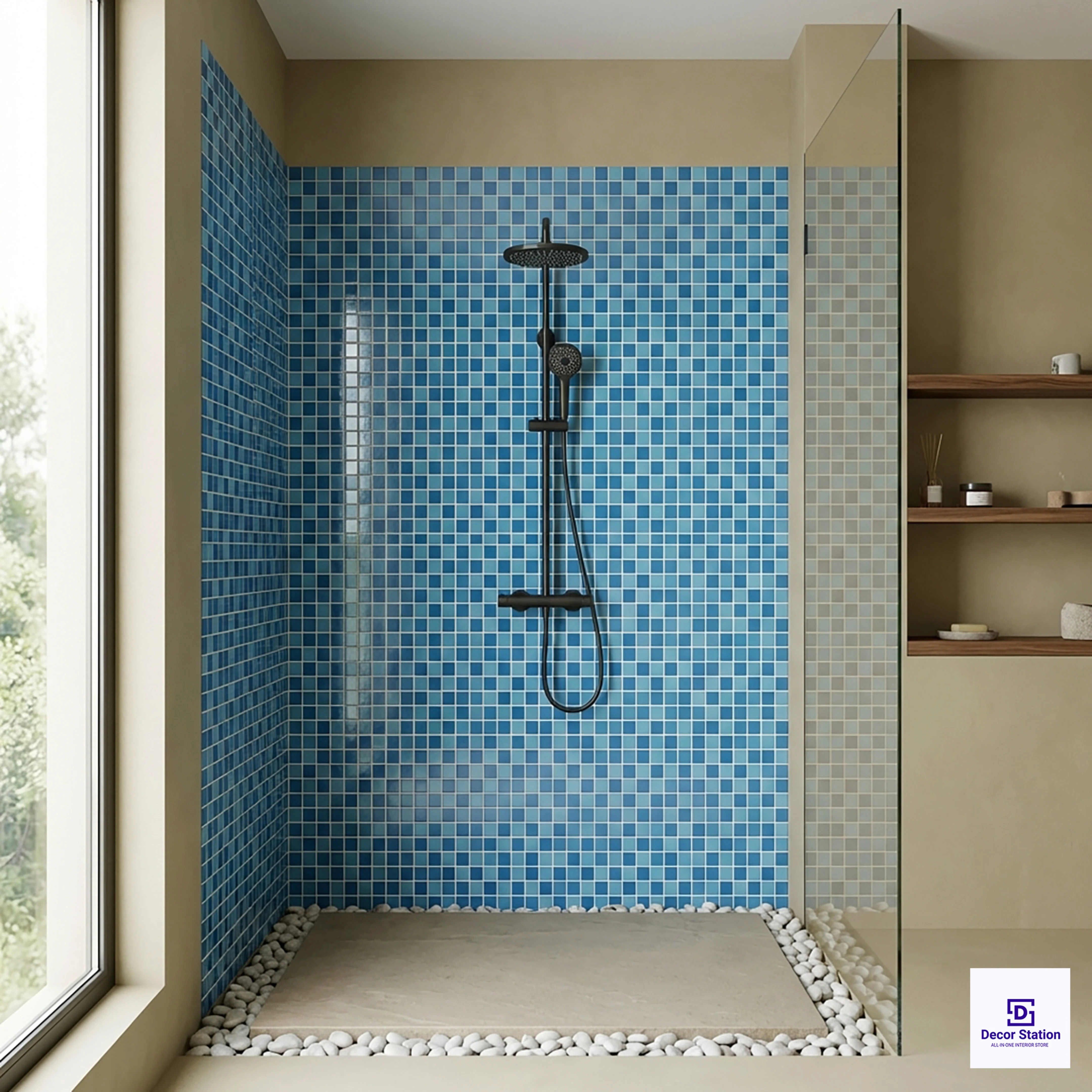 PMT-48-808 Light Blue Grid-Style Porcelain Mosaic 0.9x09 ft 6mm tile | TL-53950-I